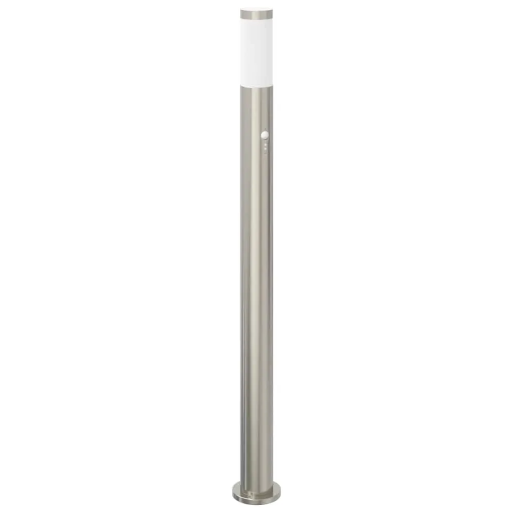 Silberne Edelstahl Pollerleuchte 11x110 cm mit Bewegungssensor IP44