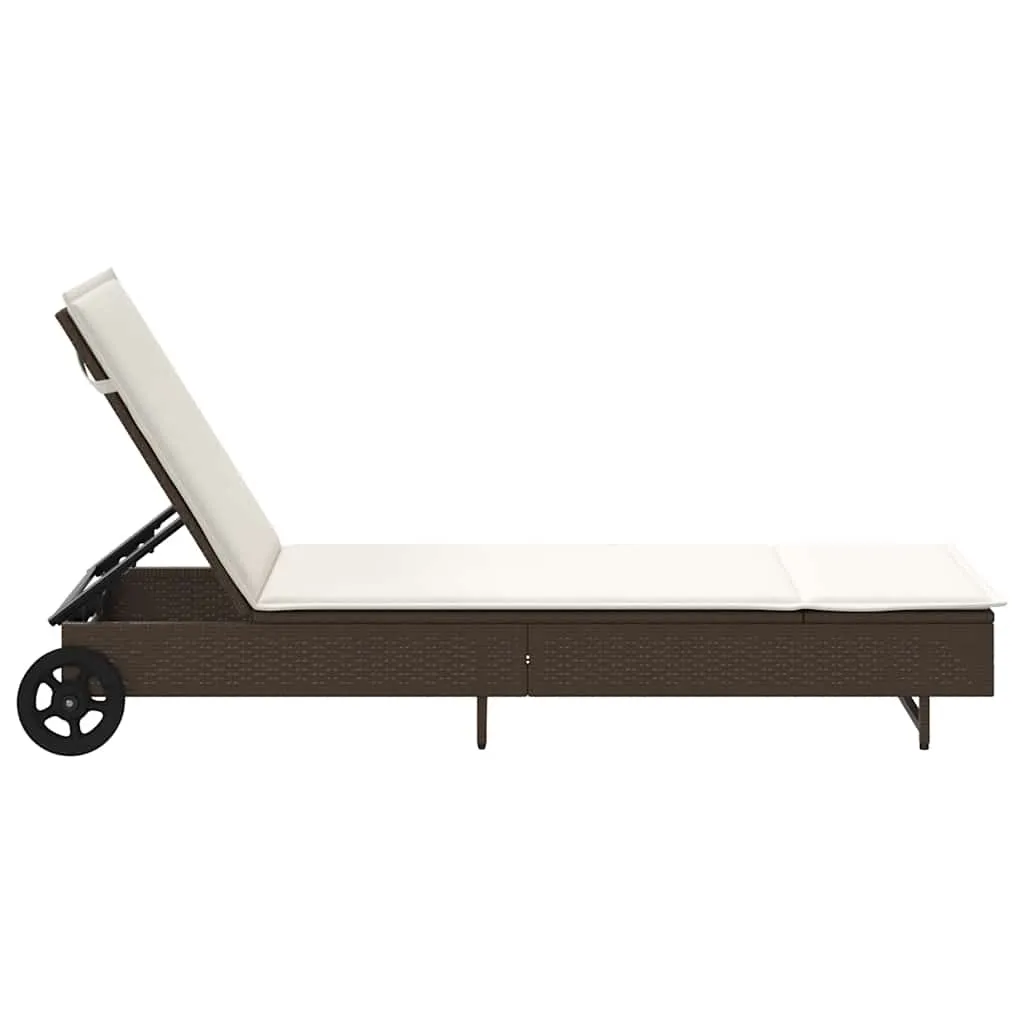 Sonnenliege mit Rollen 55x200x25,5 cm Braun PE-Rattan & Stahl
