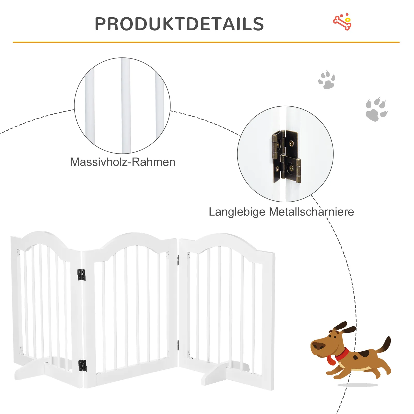 Hunde-Absperrgitter 154,5L x 29,5B x 61H cm in Weiß