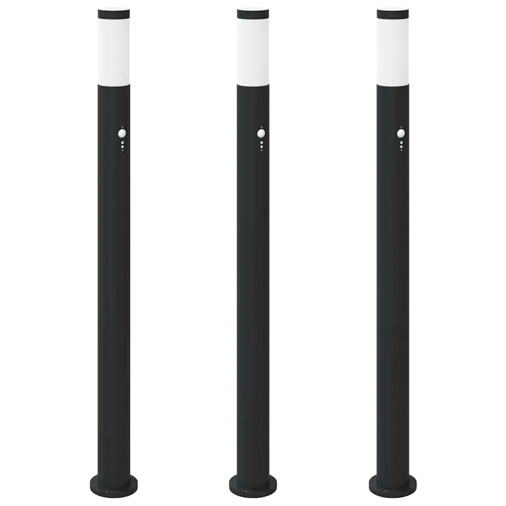 Schwarze Edelstahl Pollerleuchte 11x110 cm mit Bewegungssensor IP44