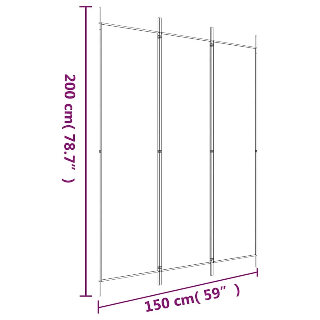 Schwarzer Raumteiler 150 x 200 cm aus Stoff mit 3 Paneelen
