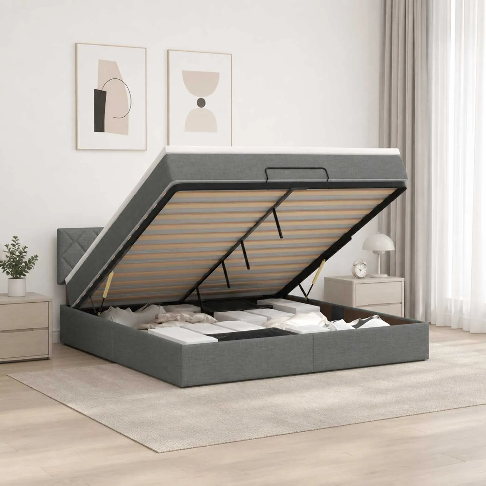 Ottoman-Bett mit Matratze 203 x 144 x 88 cm Dunkelgrau