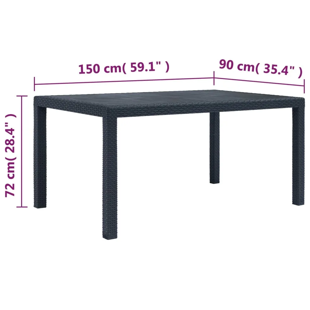 Kunststoff-Gartentisch Anthrazit 150 x 90 x 72 cm im Rattan-Look