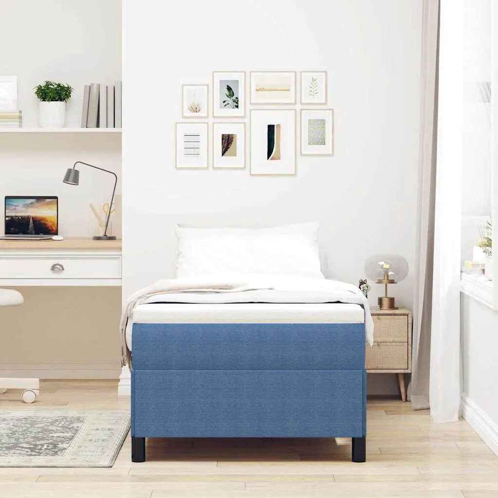 Boxspringbett aus Kiefernholz und Samt, 90x200 cm, Blau