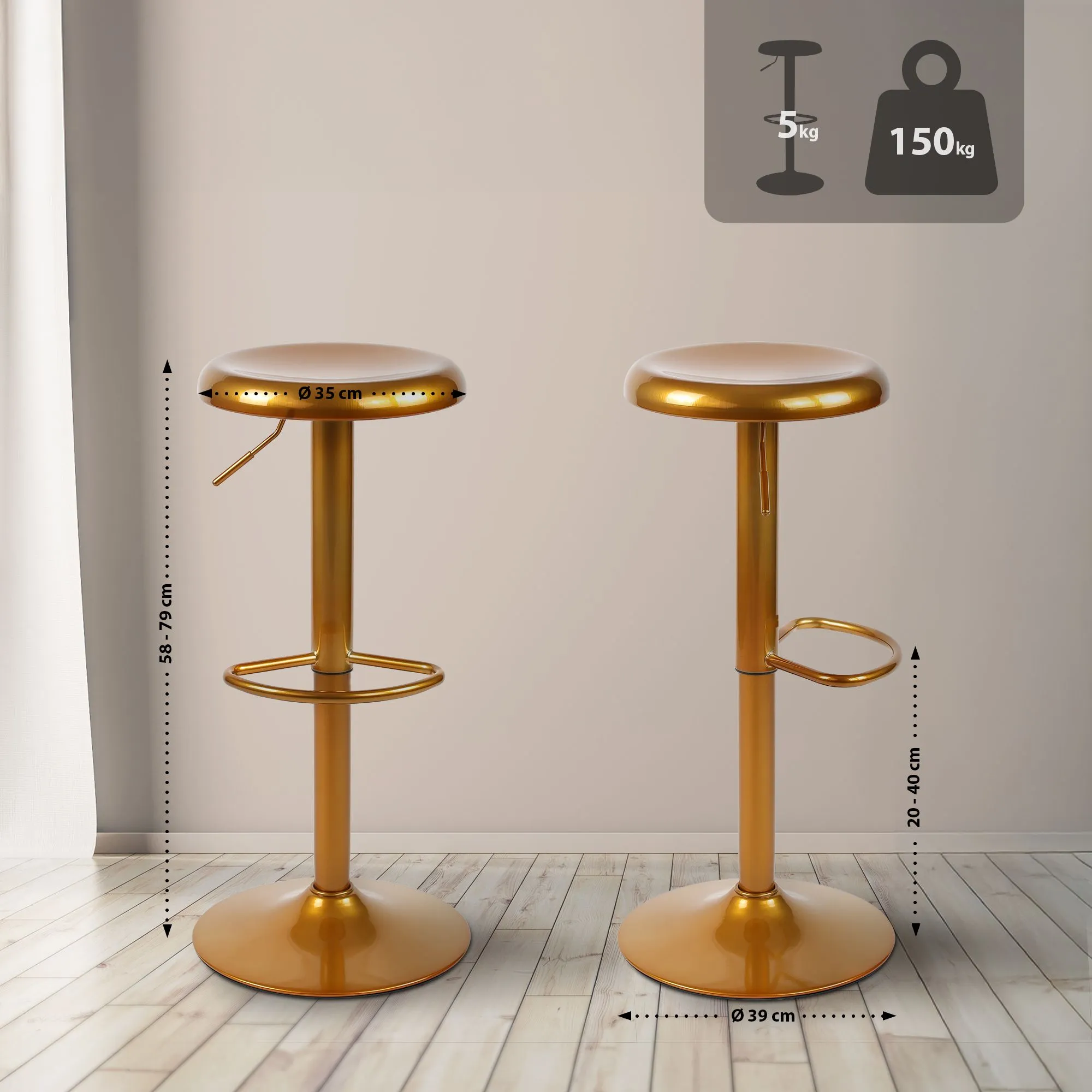 Barhocker Set Williston 58-78 cm Gold