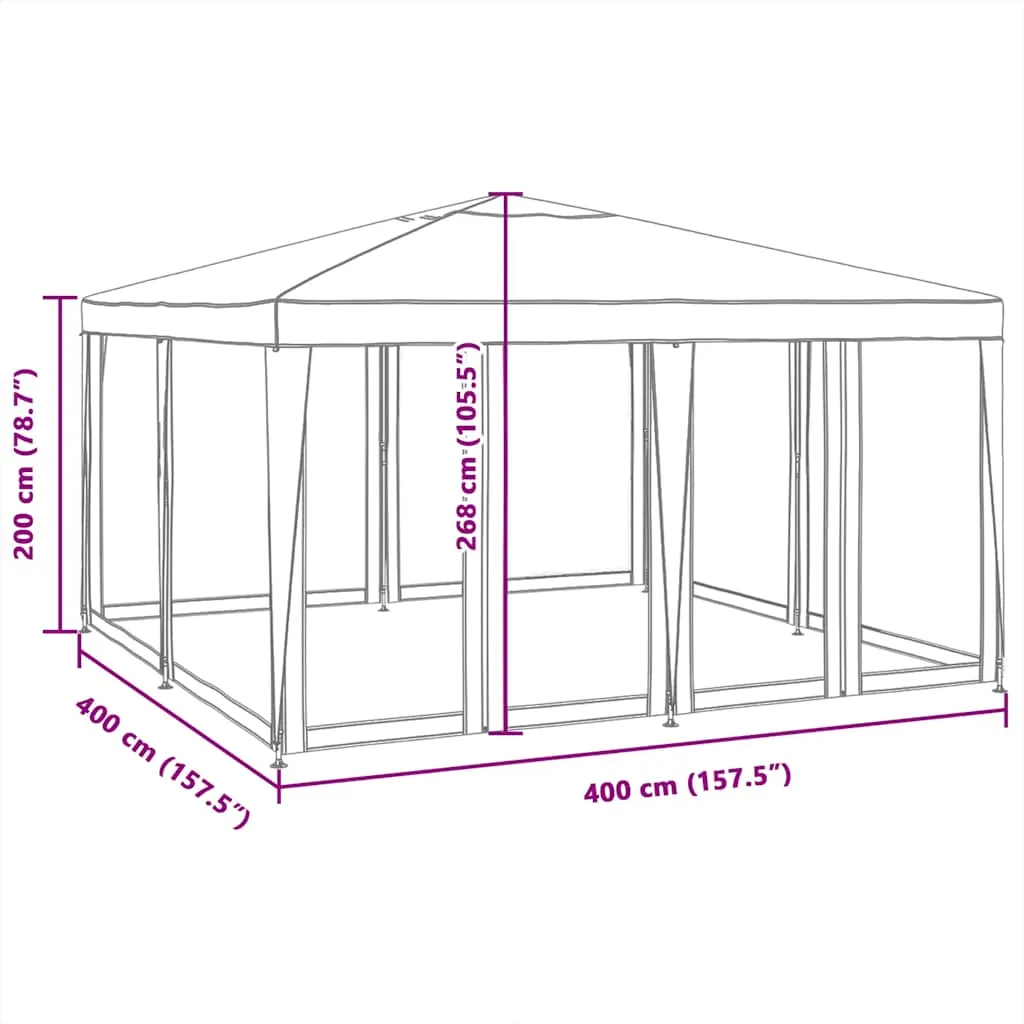 Grünes Partyzelt 400x400x268 cm mit 8 Mesh-Seitenteilen und wasserfestem Dach