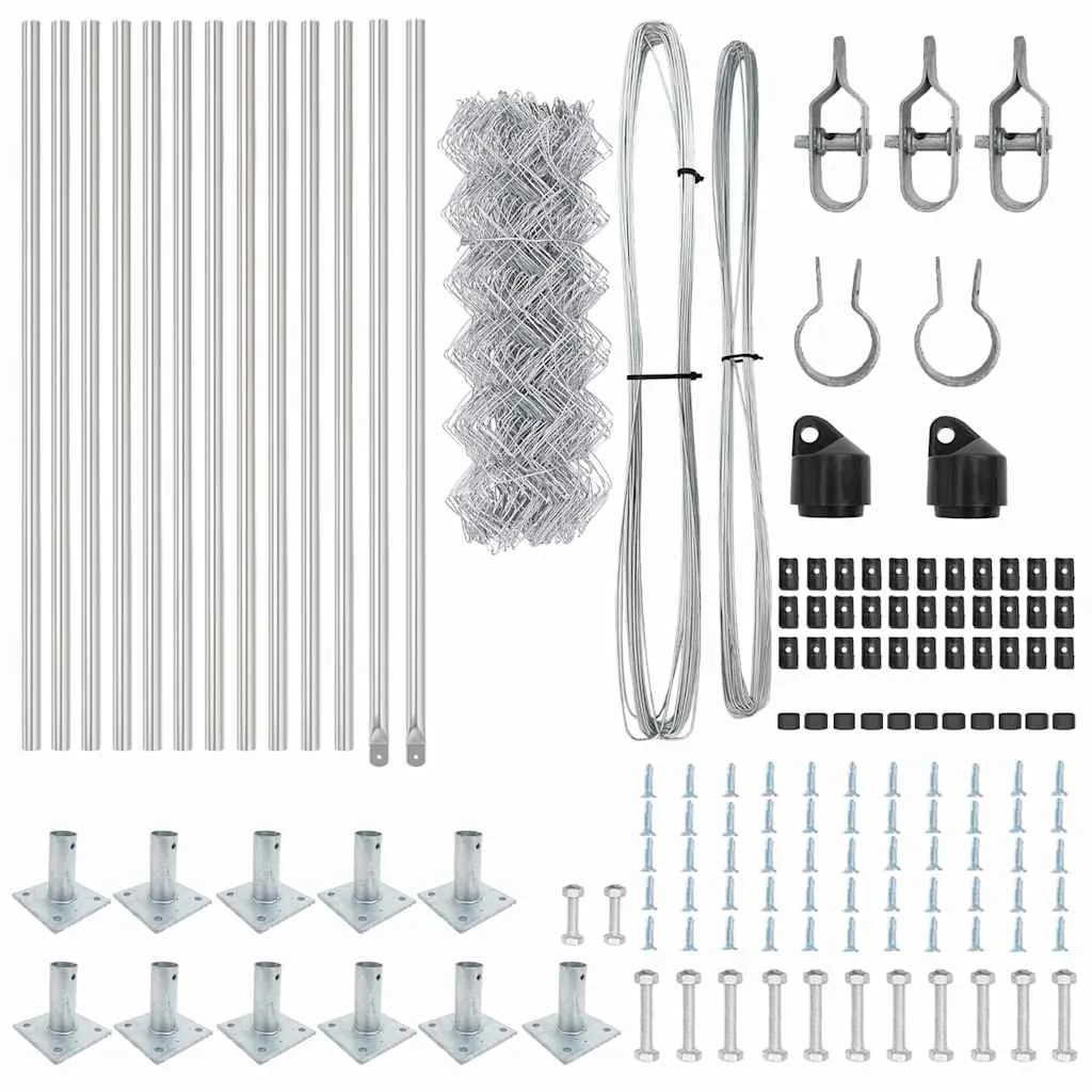 Zaunpfosten Set aus Stahl 2500 x 3,2 x 60 cm Silber