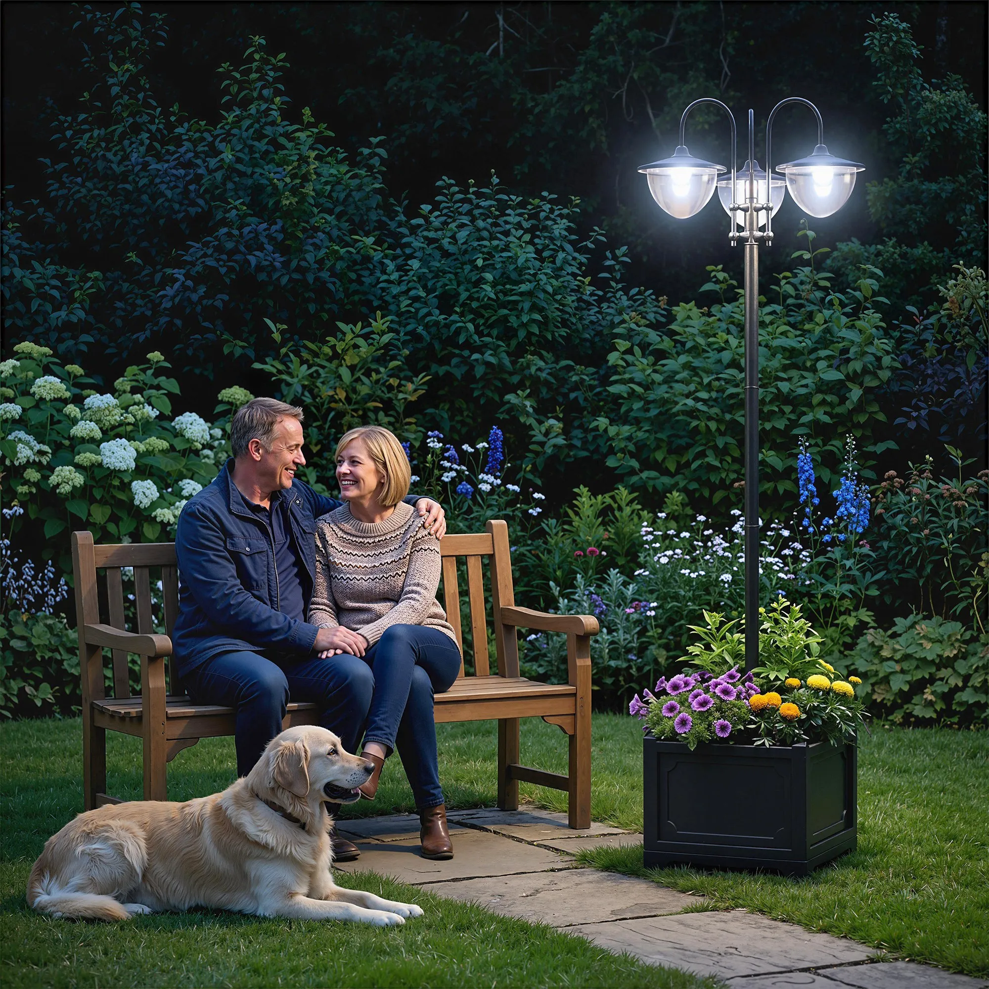 Solarleuchte Gartenlaterne mit Blumentopf-Basis, 189 cm, Schwarz