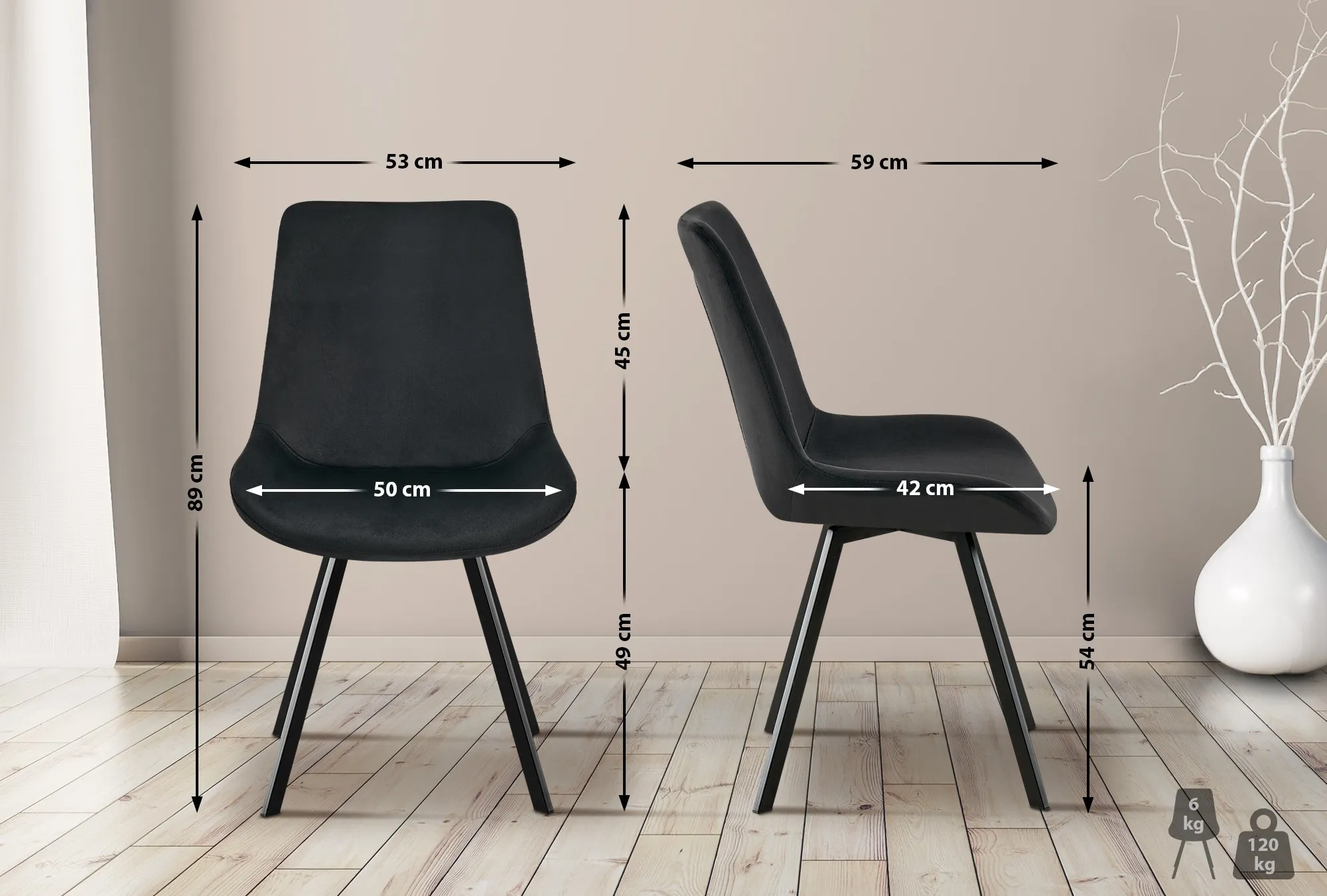 Esszimmerstuhl Lewes Drehstuhl 89x53x59 cm Schwarz
