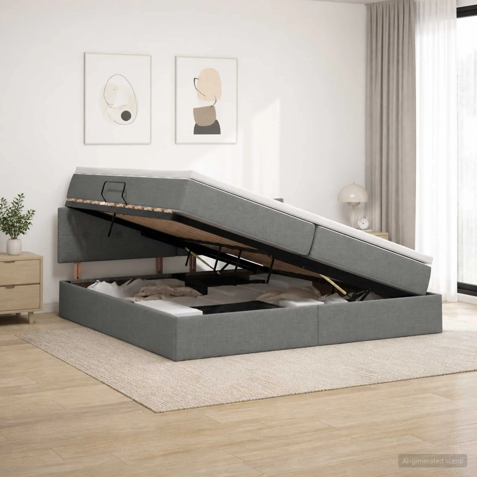 Speicherbett 200x204x88 cm Dunkelgrau