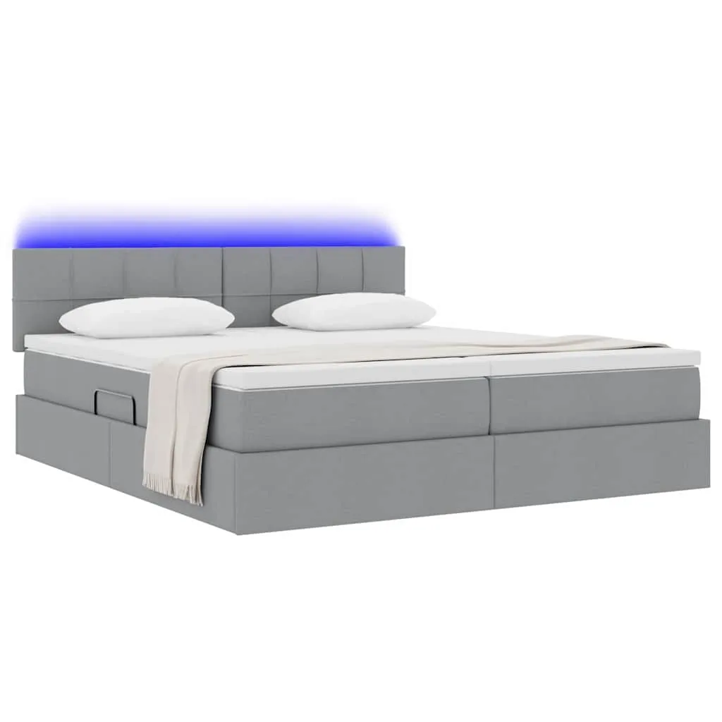 LED-Storage-Bett mit Matratze 200x200 cm Hellgrau