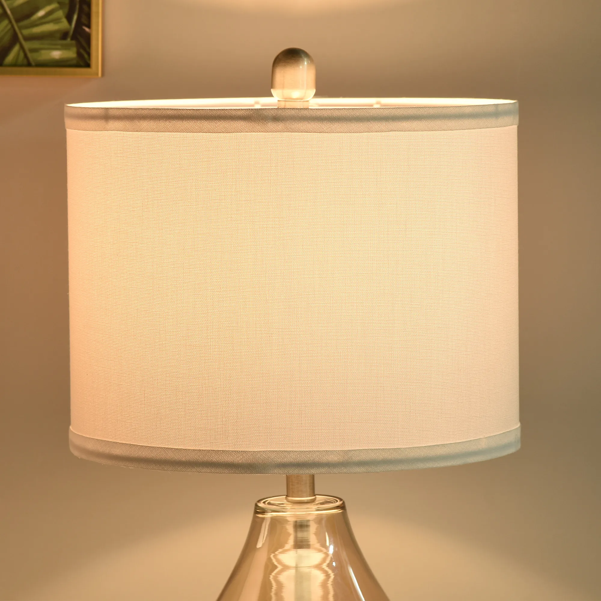 Tischlampe 2er-Set mit Leinen-Lampenschirm, Glas, Weiß, 56 cm