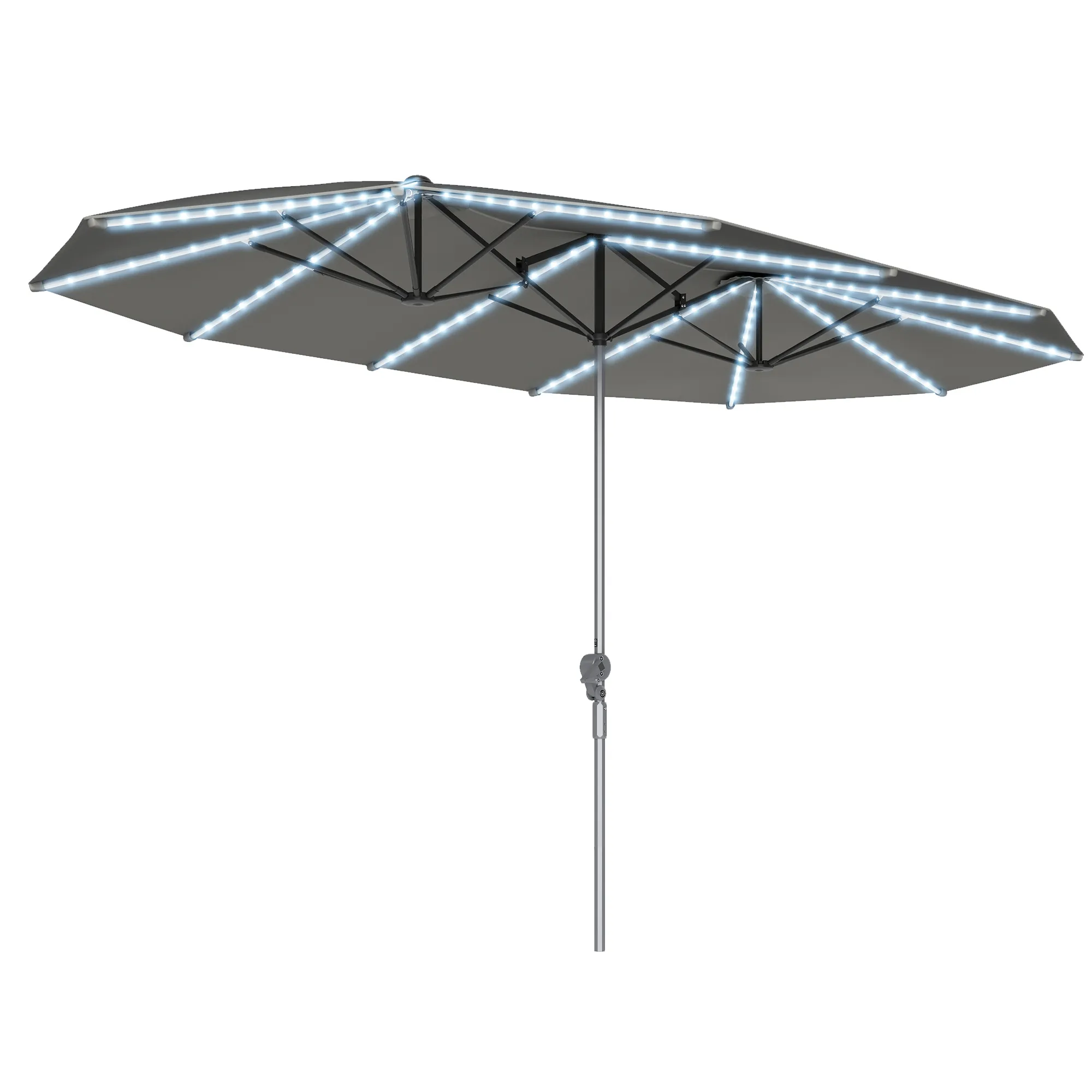Doppelschirm Dunkelgrau 451L x 267B x 249H cm mit Lichtern