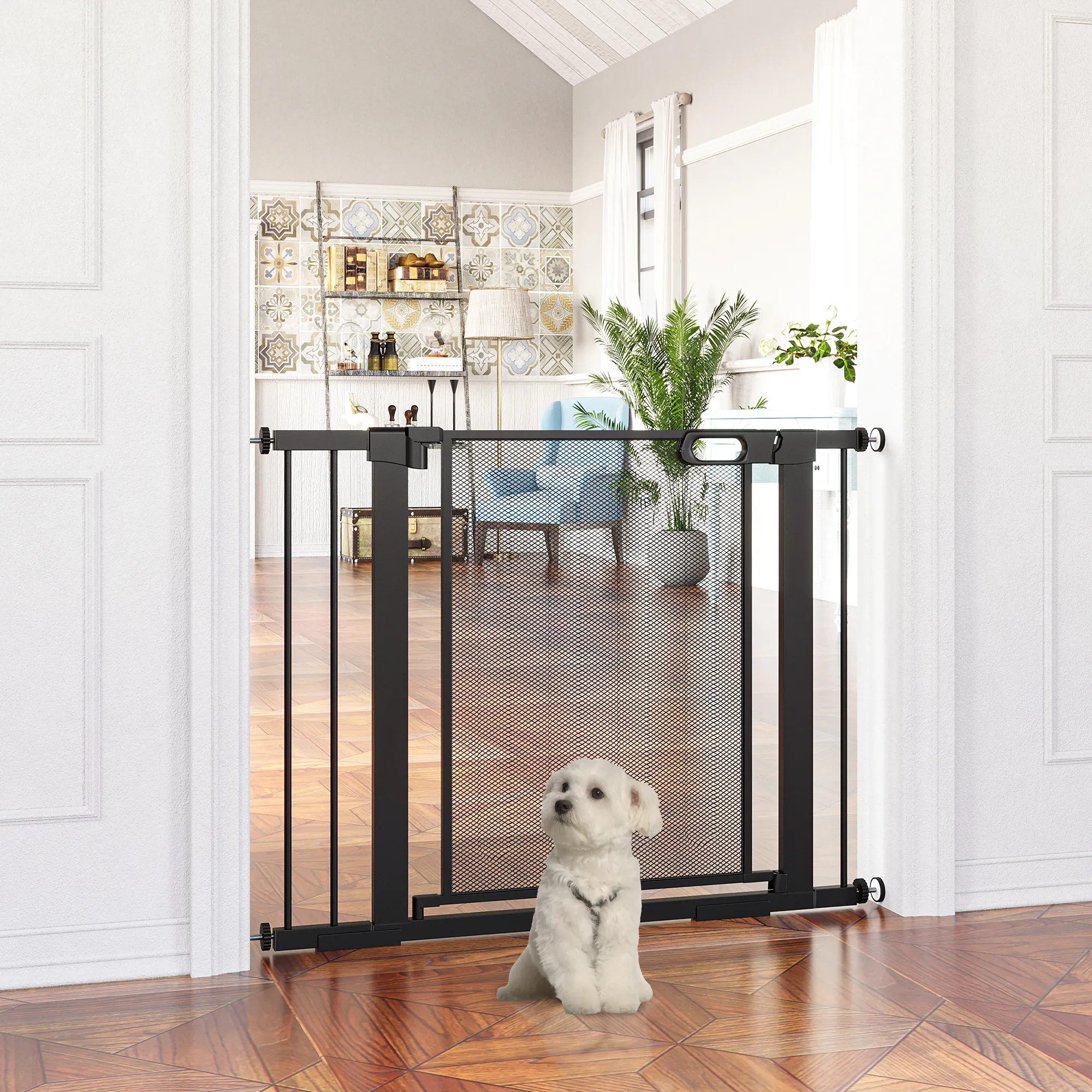 Treppenschutzgitter für Hunde, verstellbar 75-103 cm, Schwarz