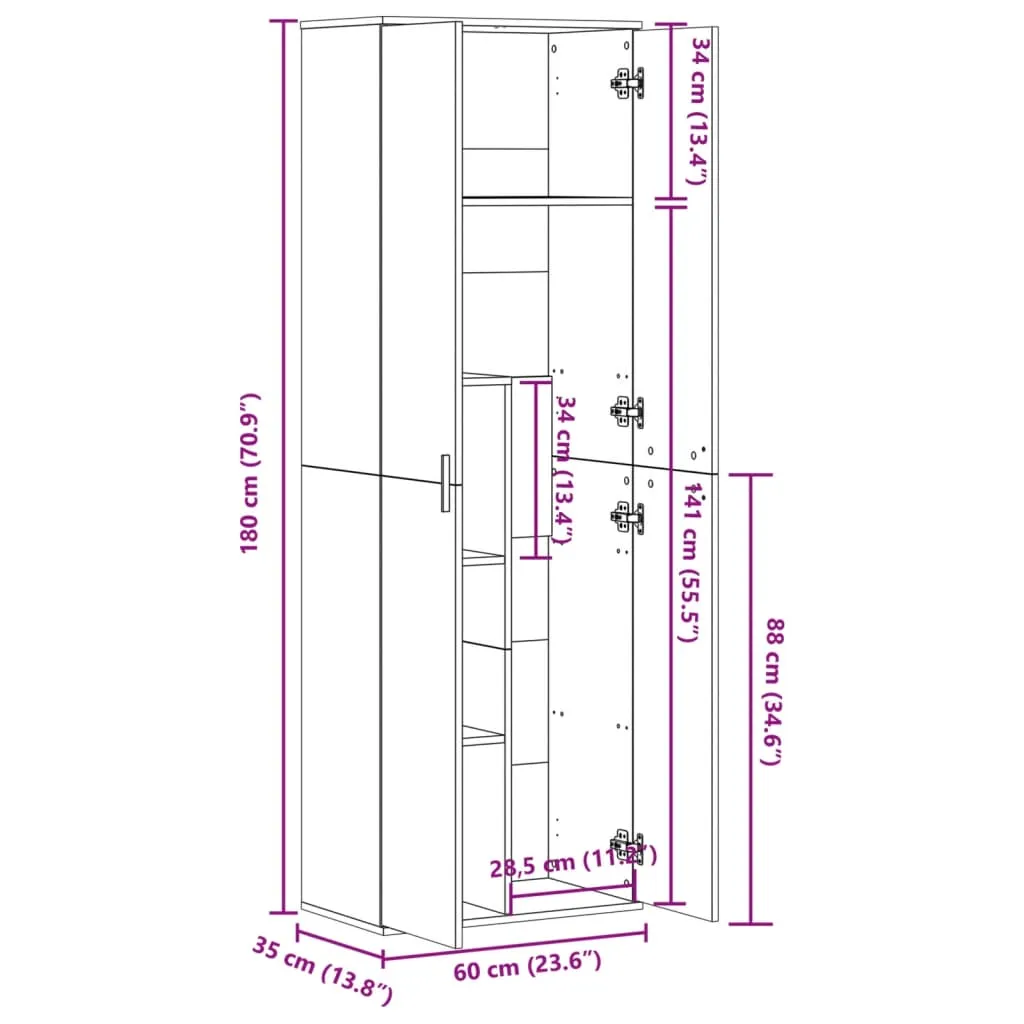 Highboard Betongrau 60 x 35 x 180 cm aus Holzwerkstoff