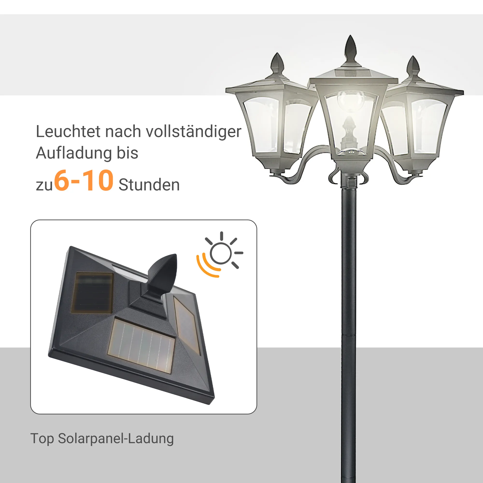 Solar Gartenlaterne Edelstahl 182,5cm 3-flammig Schwarz