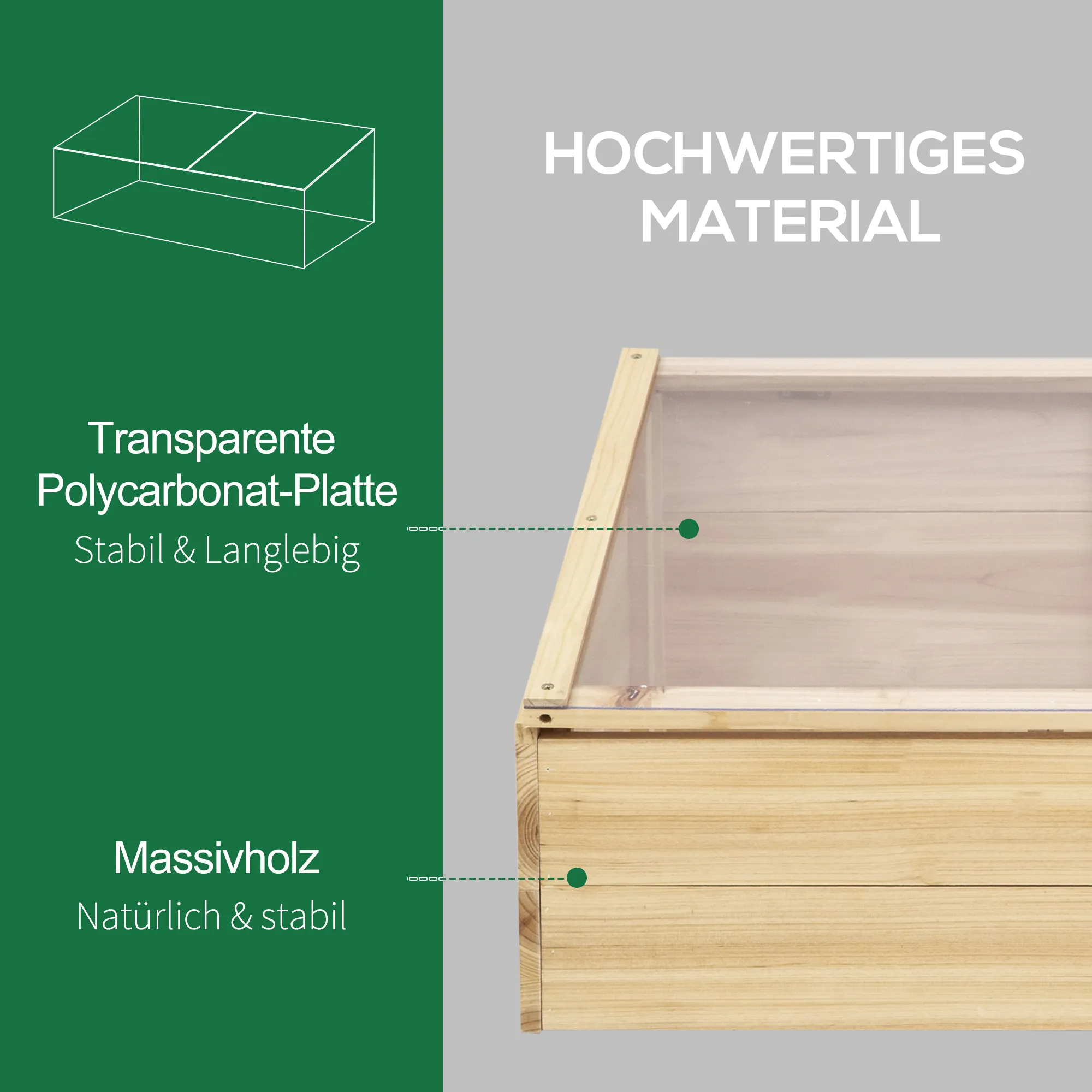 Holzgewächshaus 100L x 50B x 35/26H cm Natur