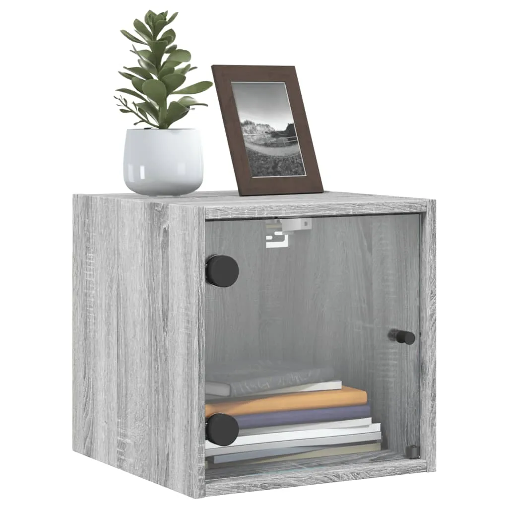 Trendiger Wand-Nachttisch Grau Sonoma 35x37x35 cm aus Holzwerkstoff und Glas