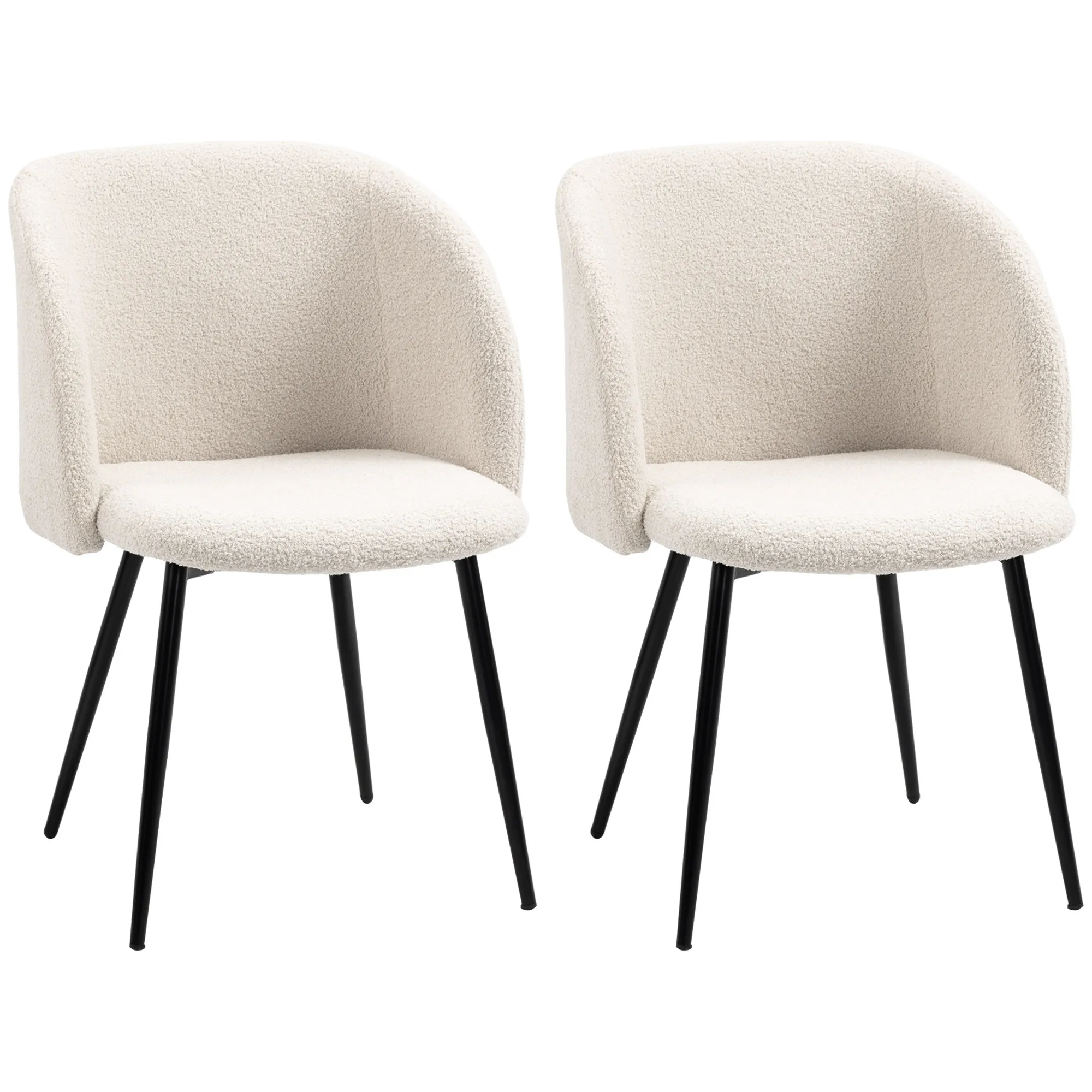 2er-Set Esszimmerstühle, Polsterstühle mit Stoffbezug, Küchenstühle mit Stahlbeinen, gewölbte Rückenlehne, Cremeweiß