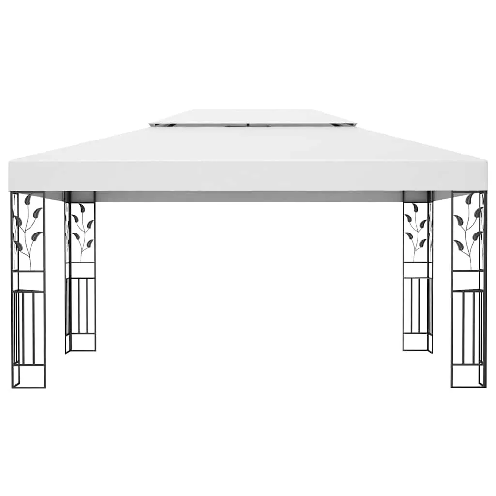 Weißer Pavillon 3 x 4 m mit doppeltem Polyesterdach und Solar-Lichterkette