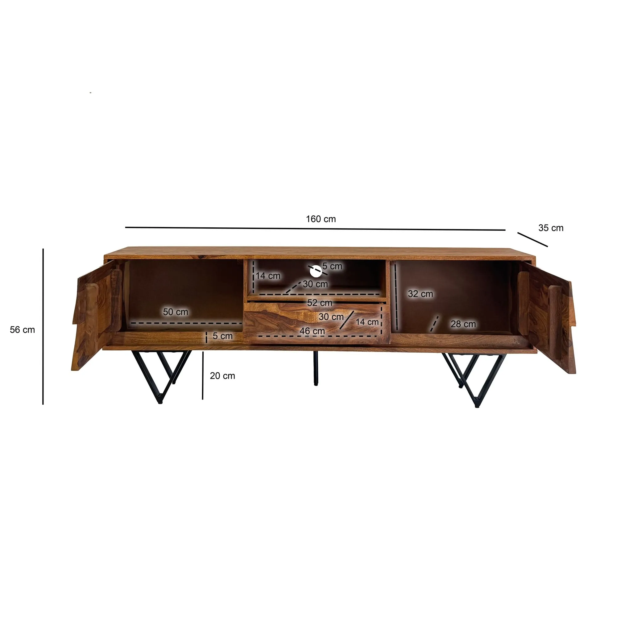 TV Lowboard Sheesham Massivholz 160 cm