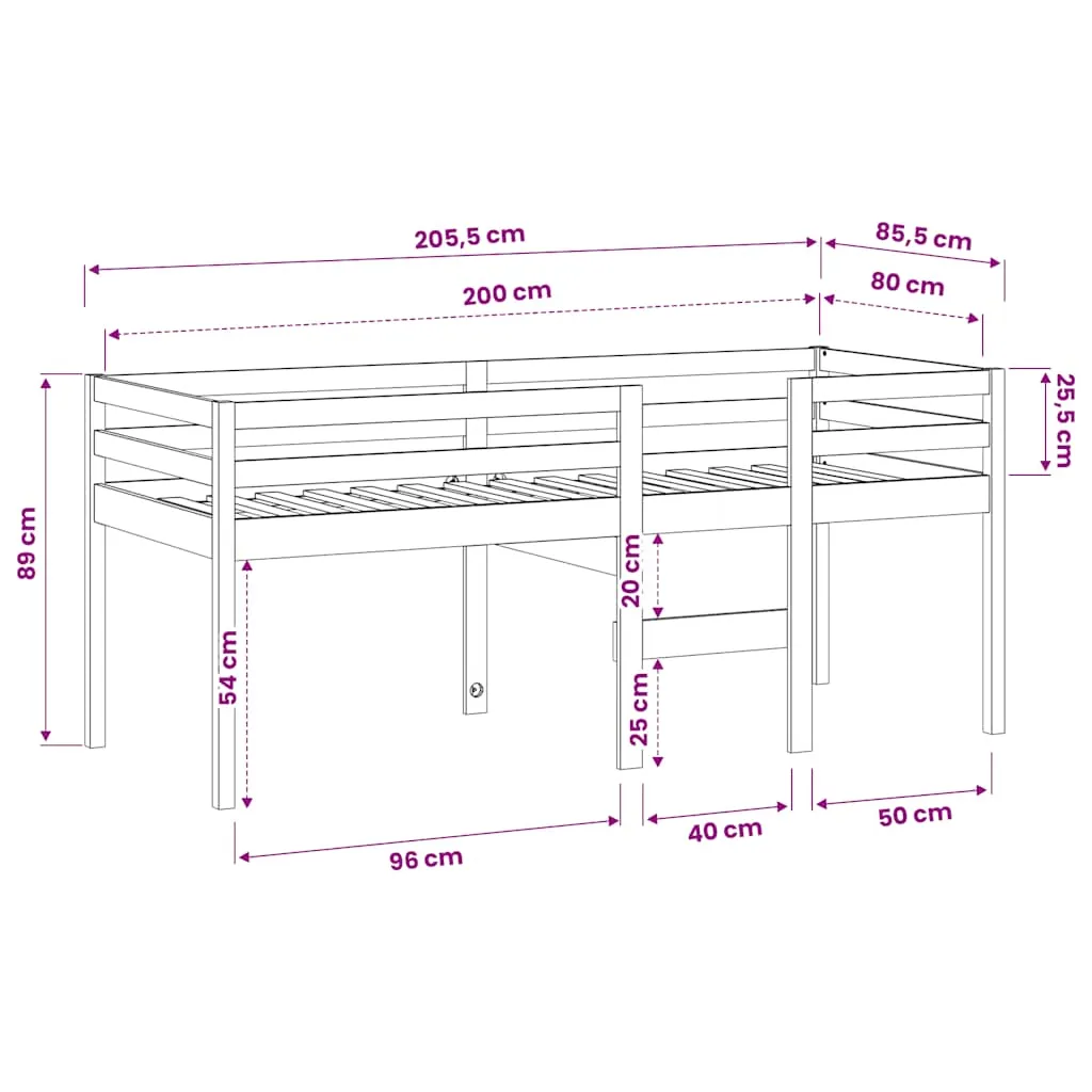 Hochbett Wachsbraun 80x200 cm Massivholz Kiefer