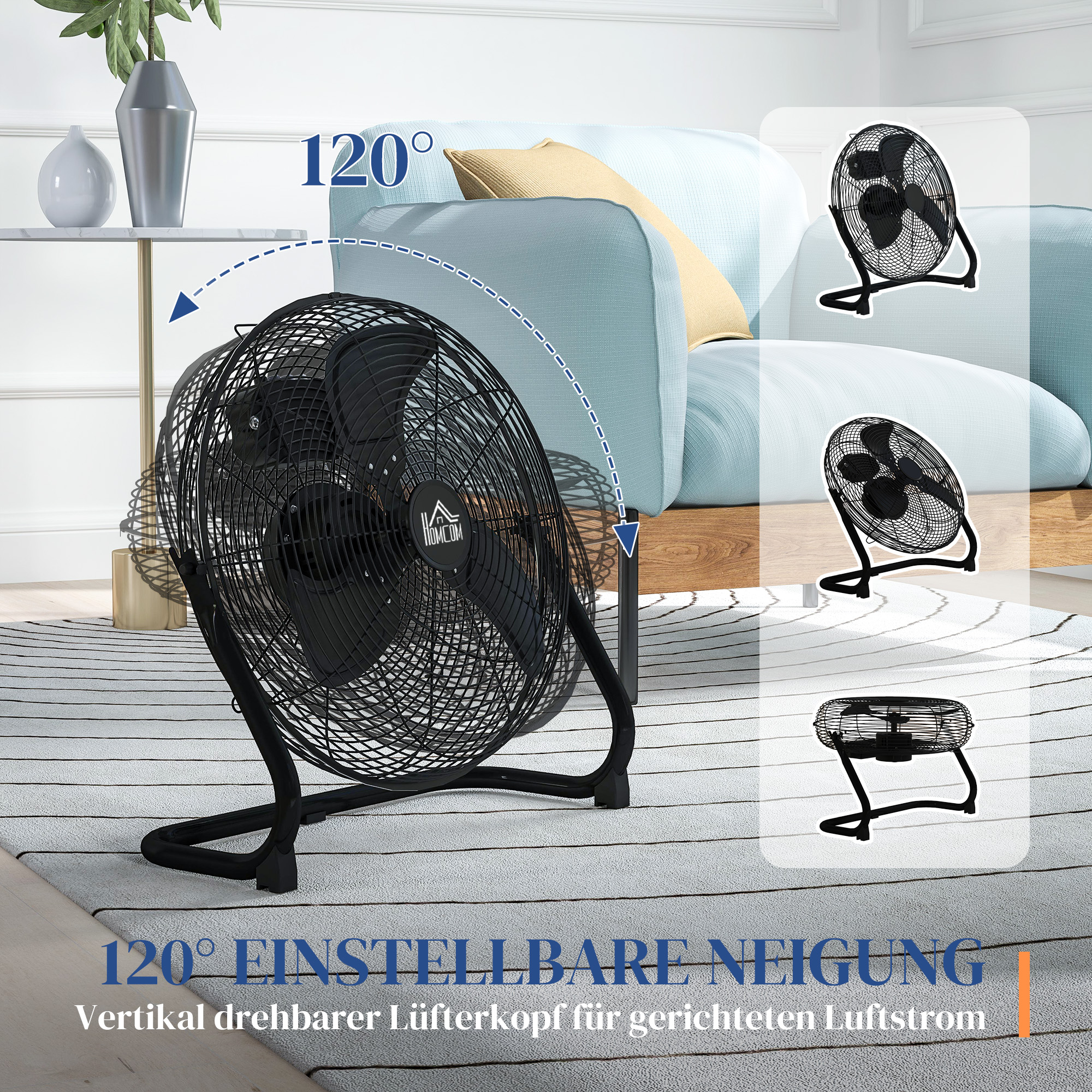 Tischventilator Elektrischer Ventilator mit 4 Geschwindigkeitsstufen, um 120° verstellbarer Winkel Schwarz