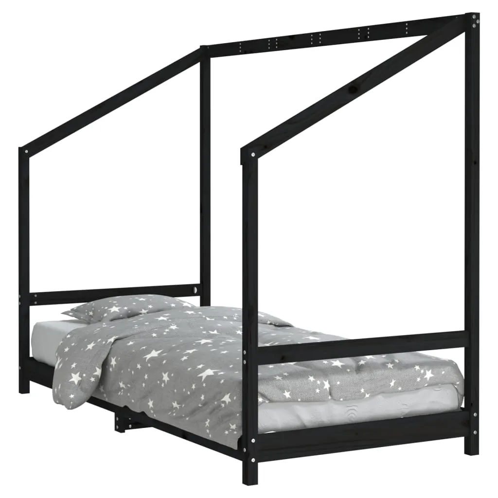 Kinderbett aus massivem Kiefernholz Schwarz 195,5 x 95,5 x 158 cm