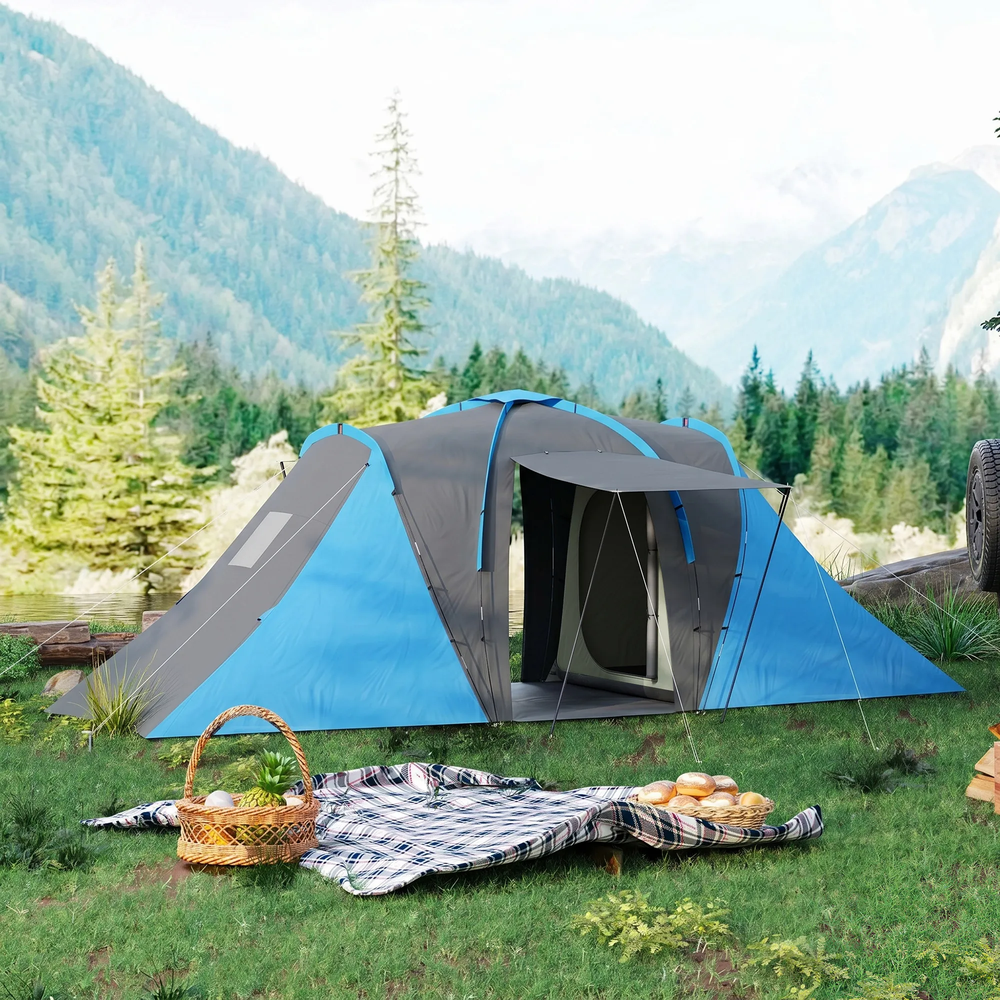 Tunnelzelt 4-6 Personen 555x225x190 cm Grau-Blau