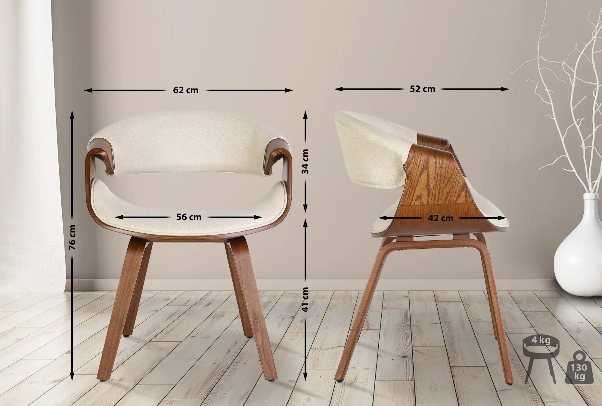 Regal Massivholz 62x52x76 cm creme