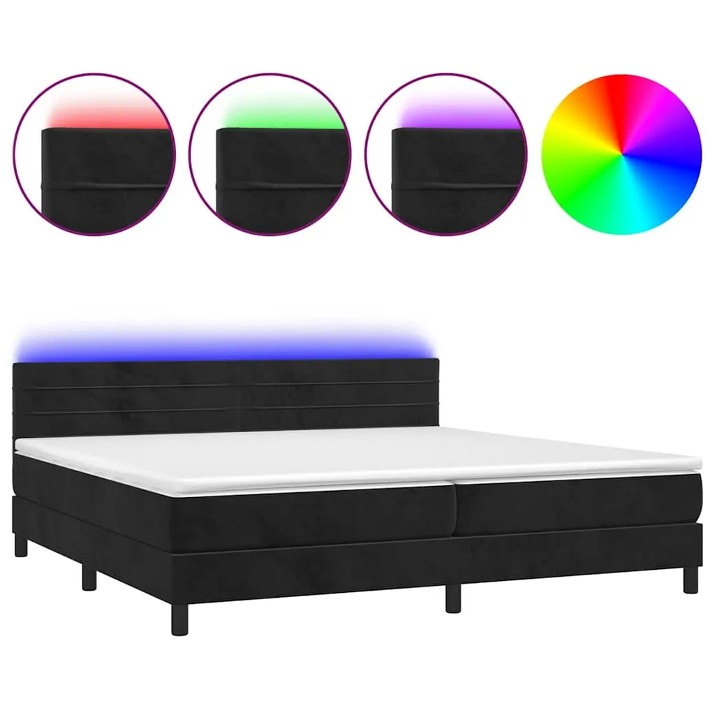 Boxspringbett aus Samt mit LED-Leiste, Matratze, 200x200 cm, Schwarz