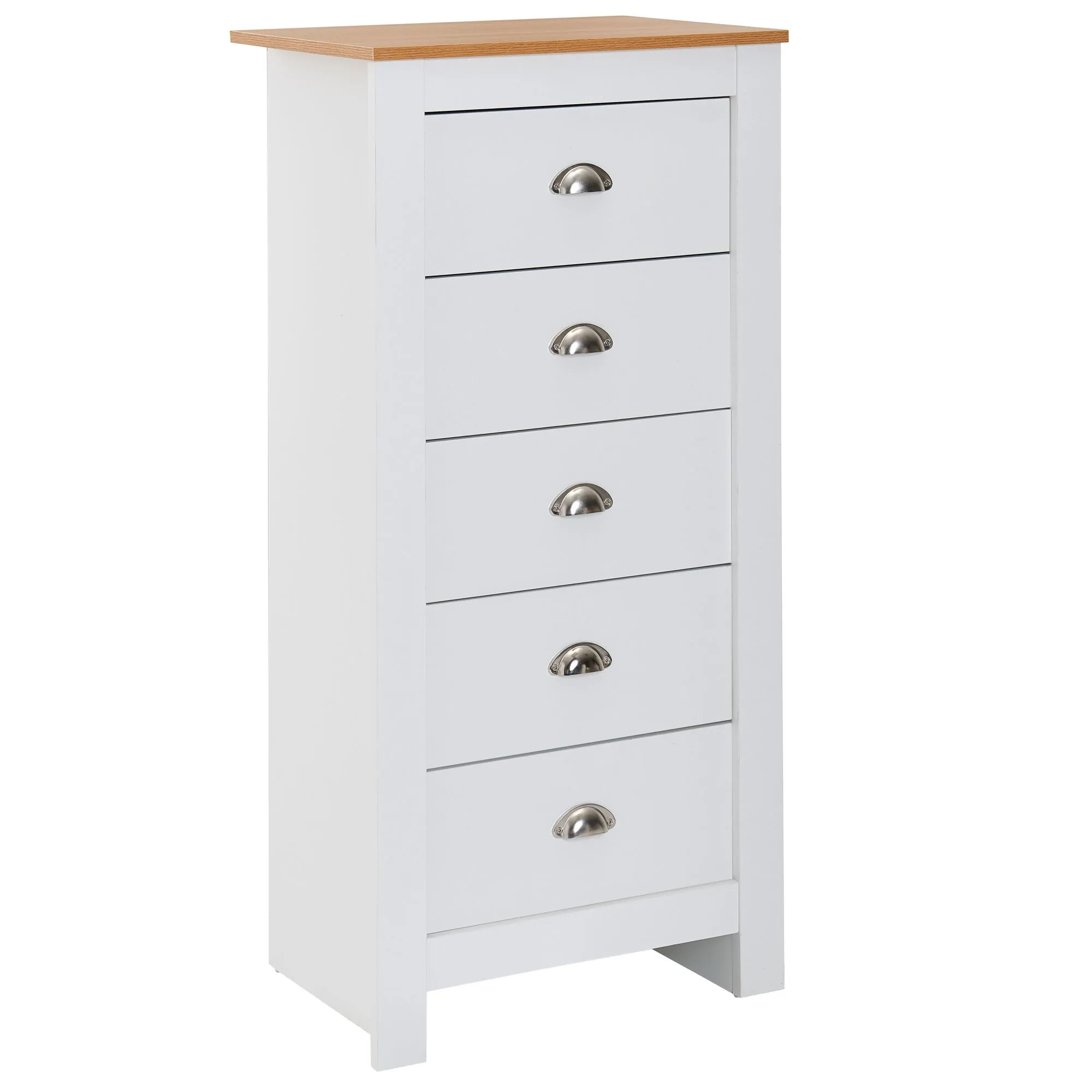 Wohnling Sideboard mit 5 Schubladen 53x114x39 cm Kommode Weiß / Eiche Modern Wohnling Sideboard mit 5 Schubladen 53x114x39 cm Kommode Weiß / Eiche Modern