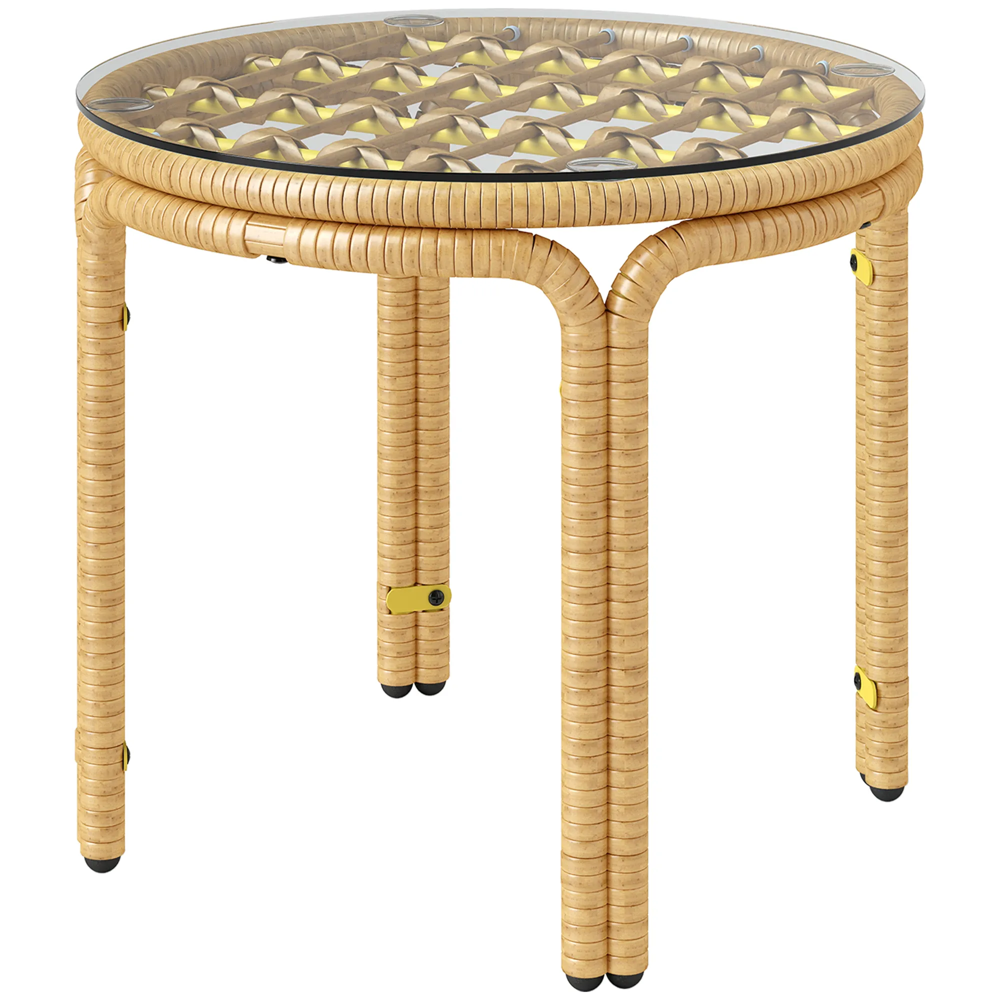 Gelber Rattan-Tisch Ø50 x 44H cm für Garten und Balkon