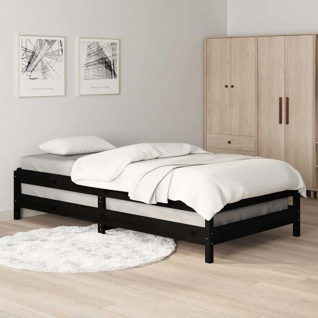 Stapelbett aus massivholz Schwarz 196,5 x 81,5 x 22 cm