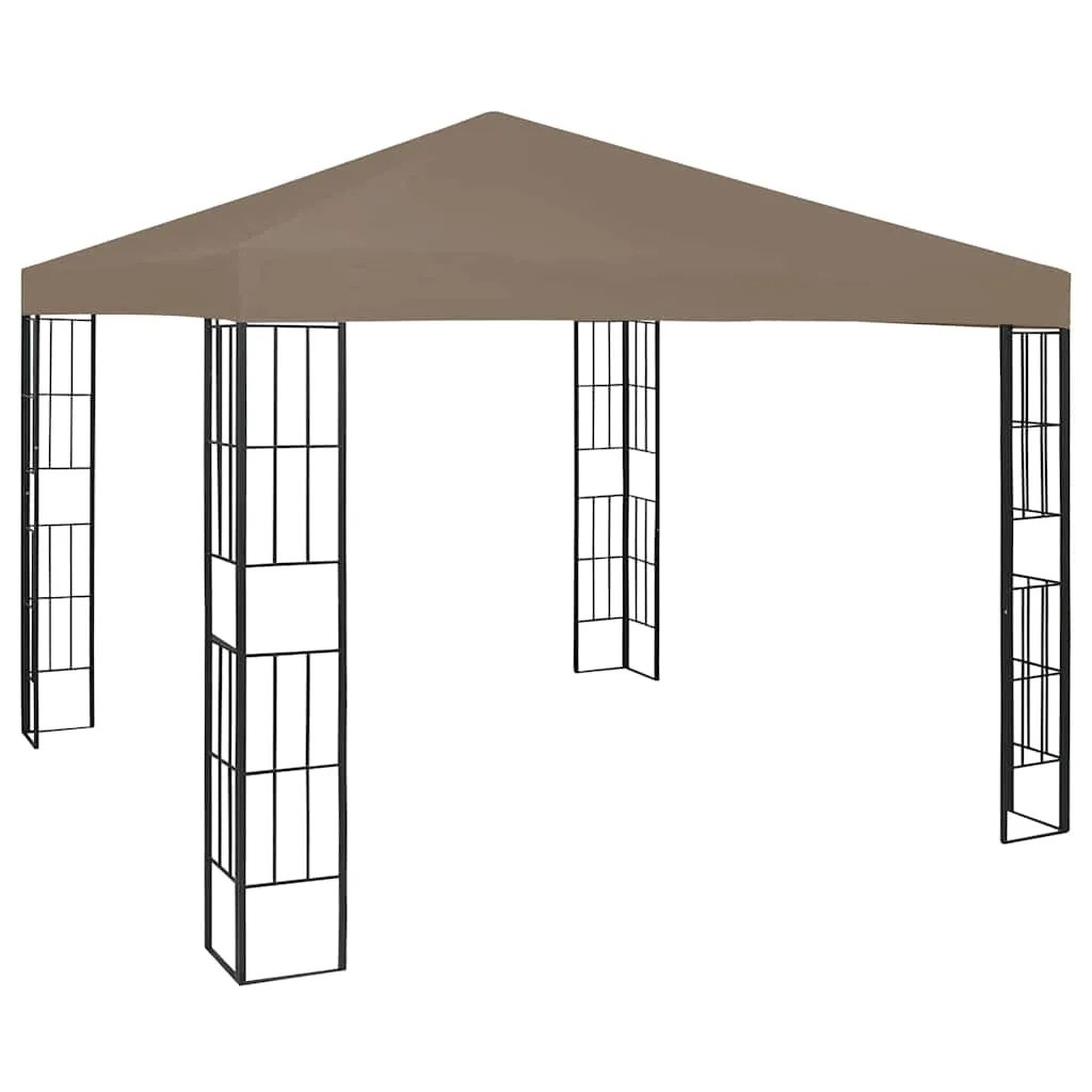 Gartenpavillon 3x3x2,6 m in Taupe und Schwarz mit Solar-Lichterkette