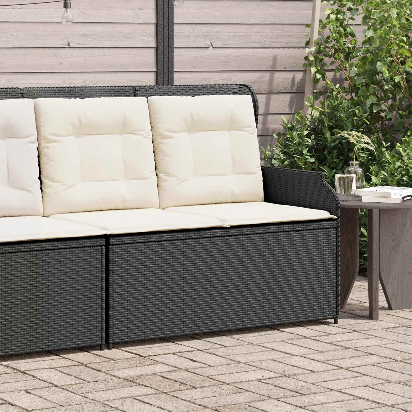 Liege-Gartenbank Poly-Rattan Schwarz und Cremeweiß für 2 Personen