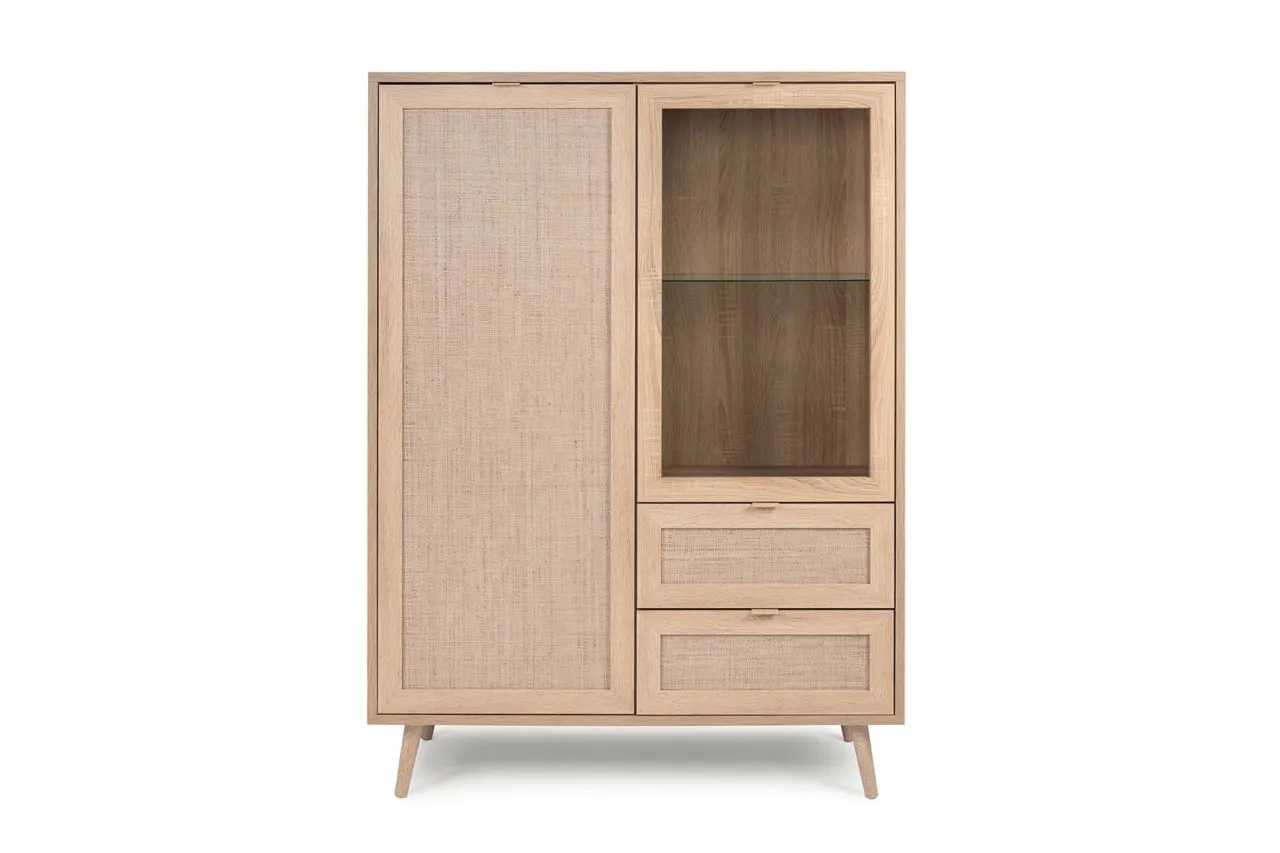 finori Highboard Bali 101,5 cm Dekor Sonoma Eiche & Rafia Geflecht Sideboard