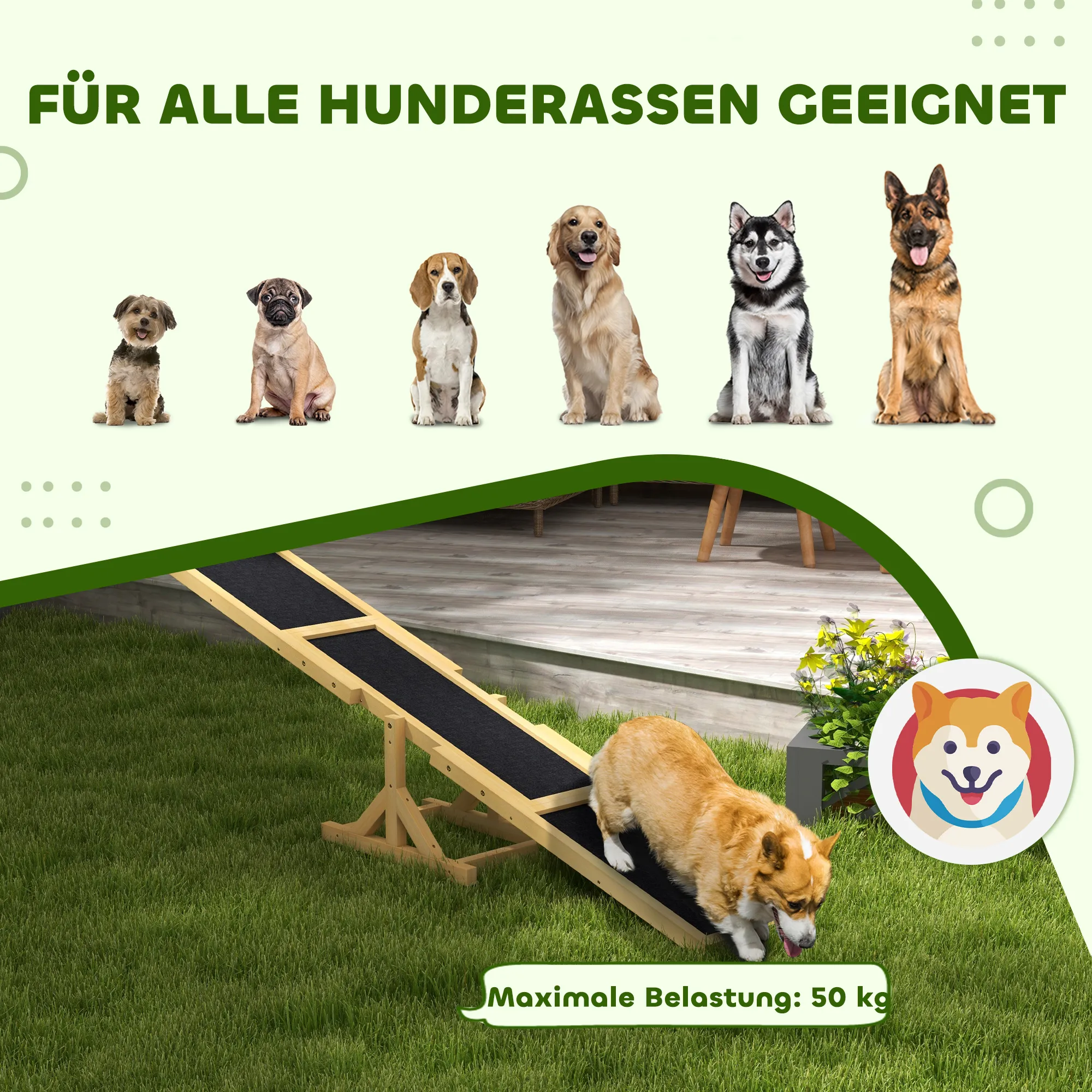 Hundewippe für Agility Training aus Tannenholz, Gelb, 180x30x30cm