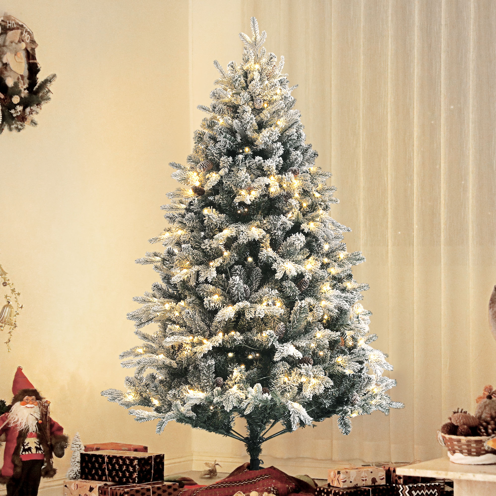 Künstlicher Weihnachtsbaum 180 cm mit LED-Lichter, beschneit, Grün