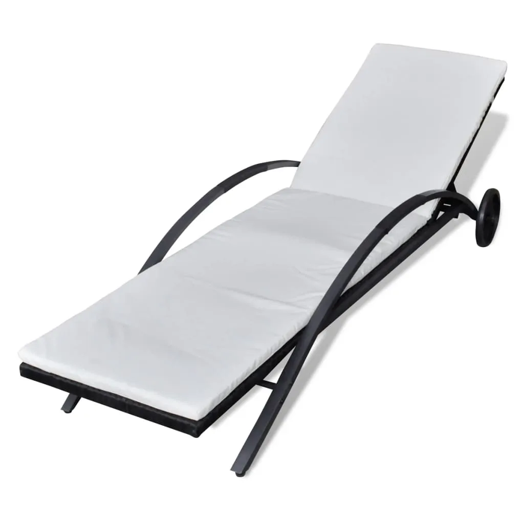 Rattan-Sonnenliege Schwarz 199,5 x 65 x 37 cm mit verstellbarer Rückenlehne