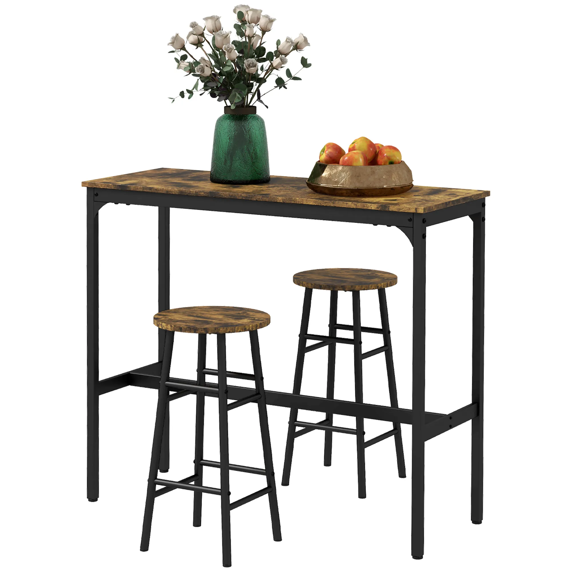 Bartisch-Set für 2 Personen, 105x40x90 cm, Rustikales Braun