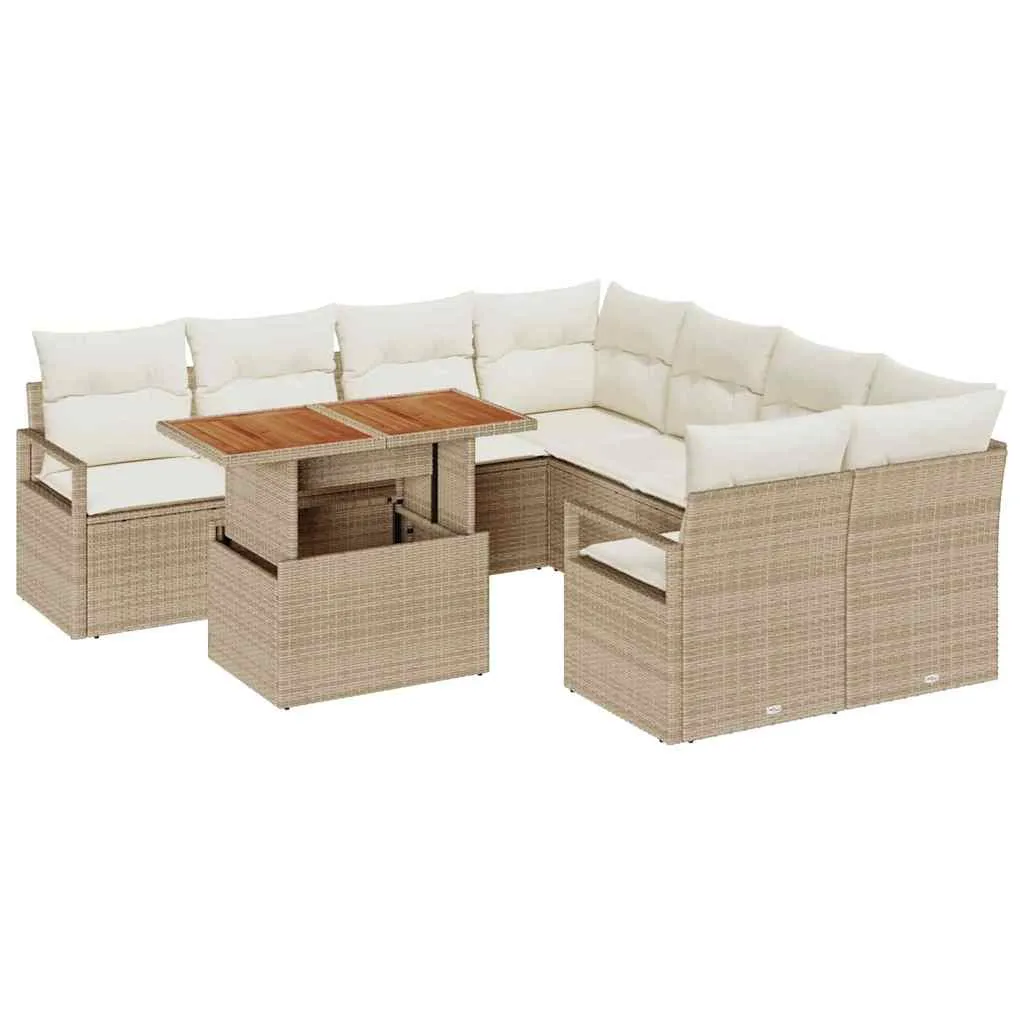 Poly-Rattan Garten-Esszimmer-Set 100x55x73 cm Beige Creme mit Echtholz