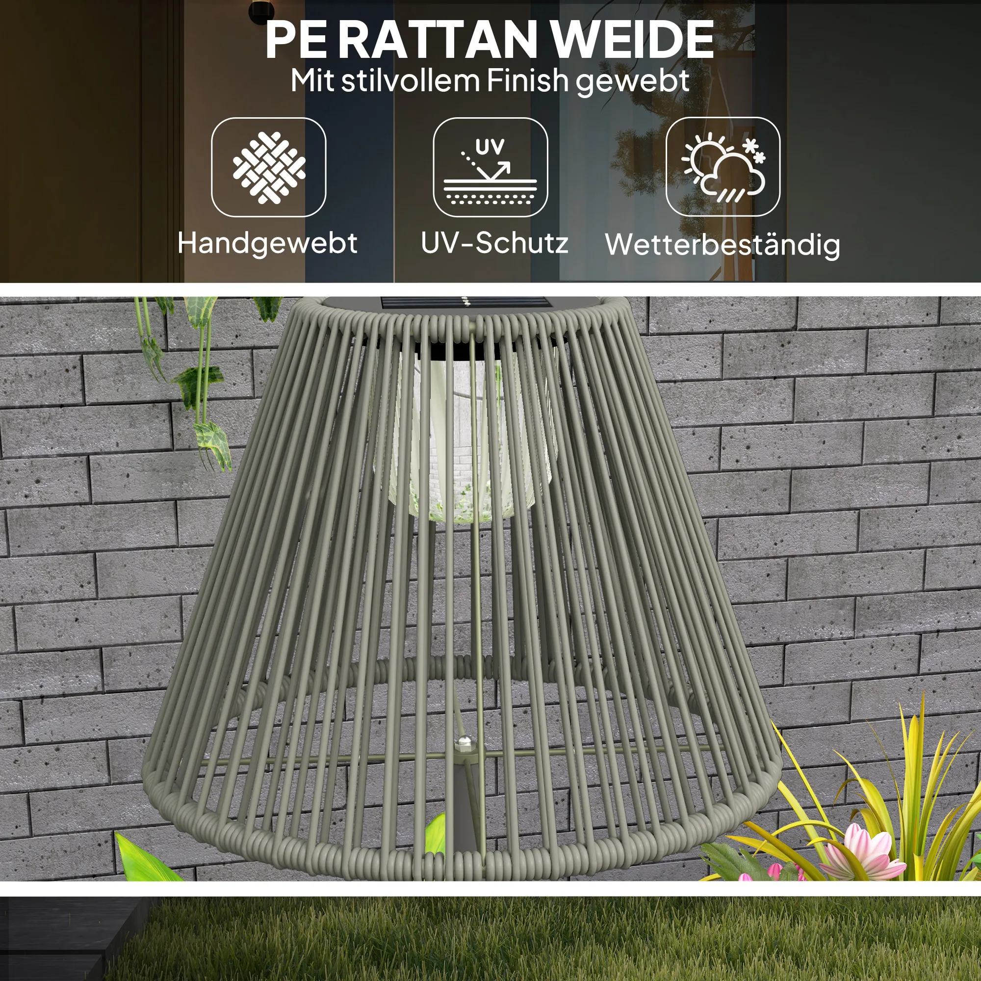 Solar Stehlampe Rattan Boho-Stil mit Lichtsensor Ø33 x 135 cm