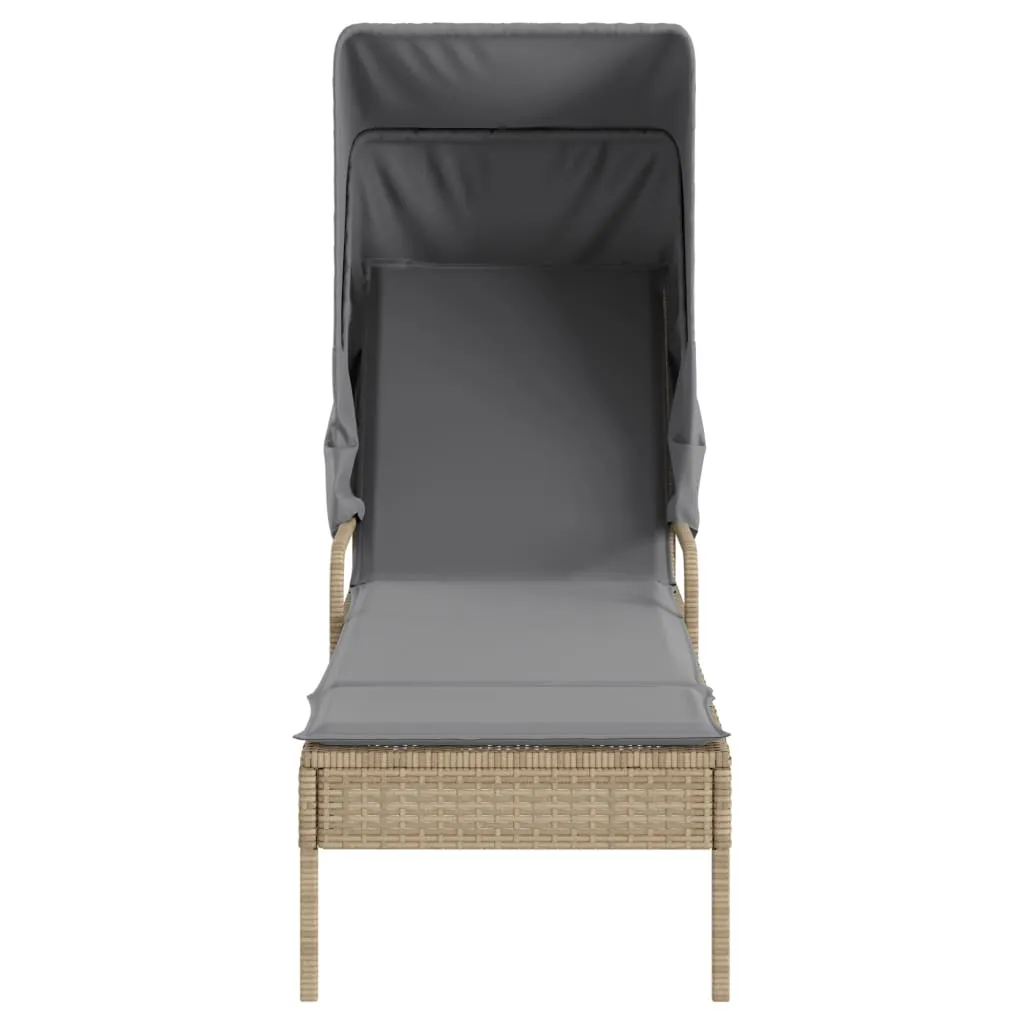 Sonnenliege mit Dach 62x200x130 cm Beige aus PE-Rattan und Stahl