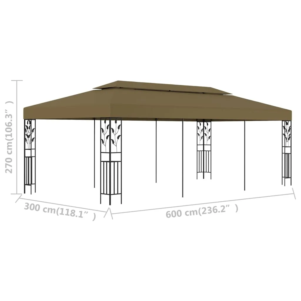 Pavillon mit Doppeldach 600x300x270 cm in Taupe und Schwarz