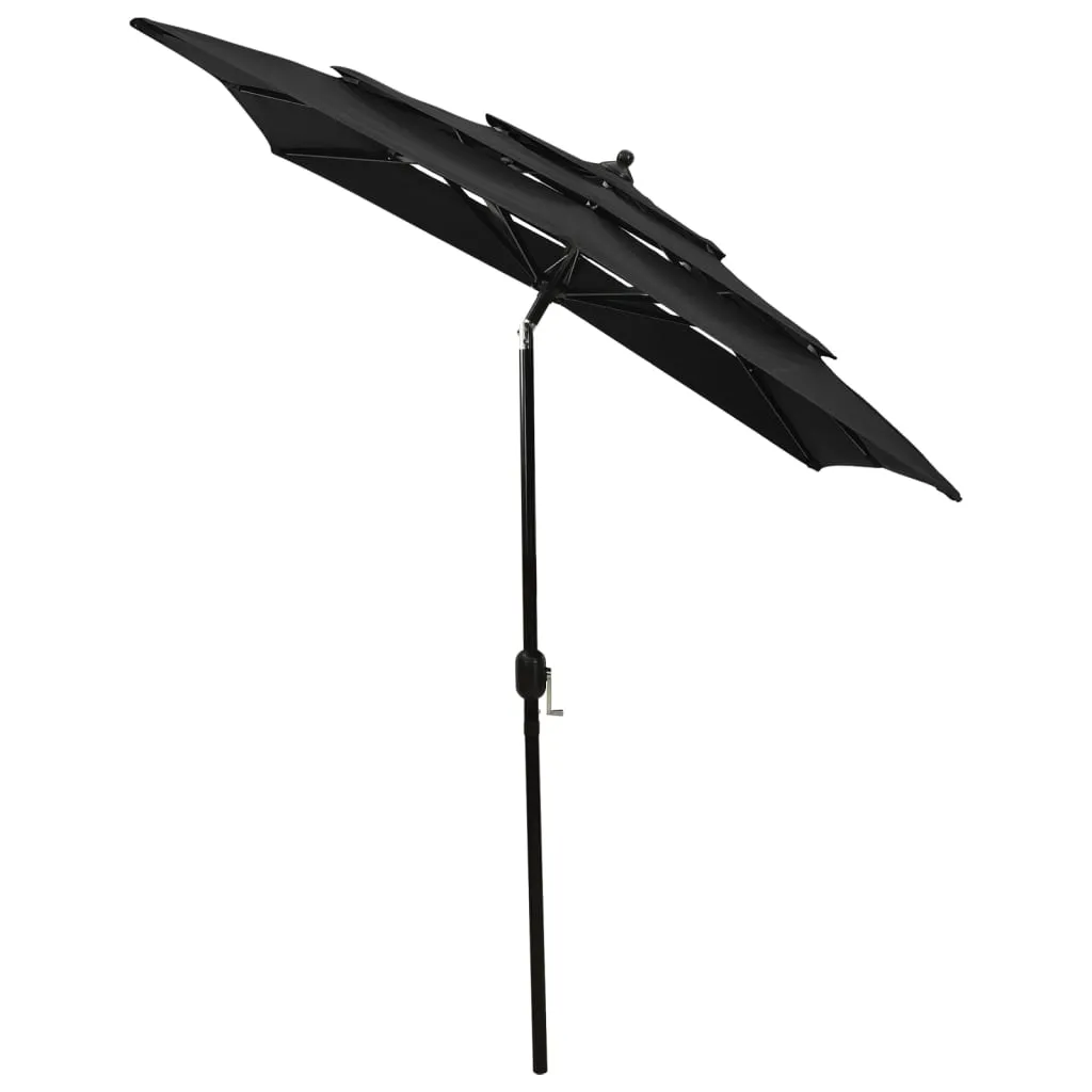 3-lagiger Sonnenschirm 200x200x240 cm Schwarz mit Aluminium-Mast