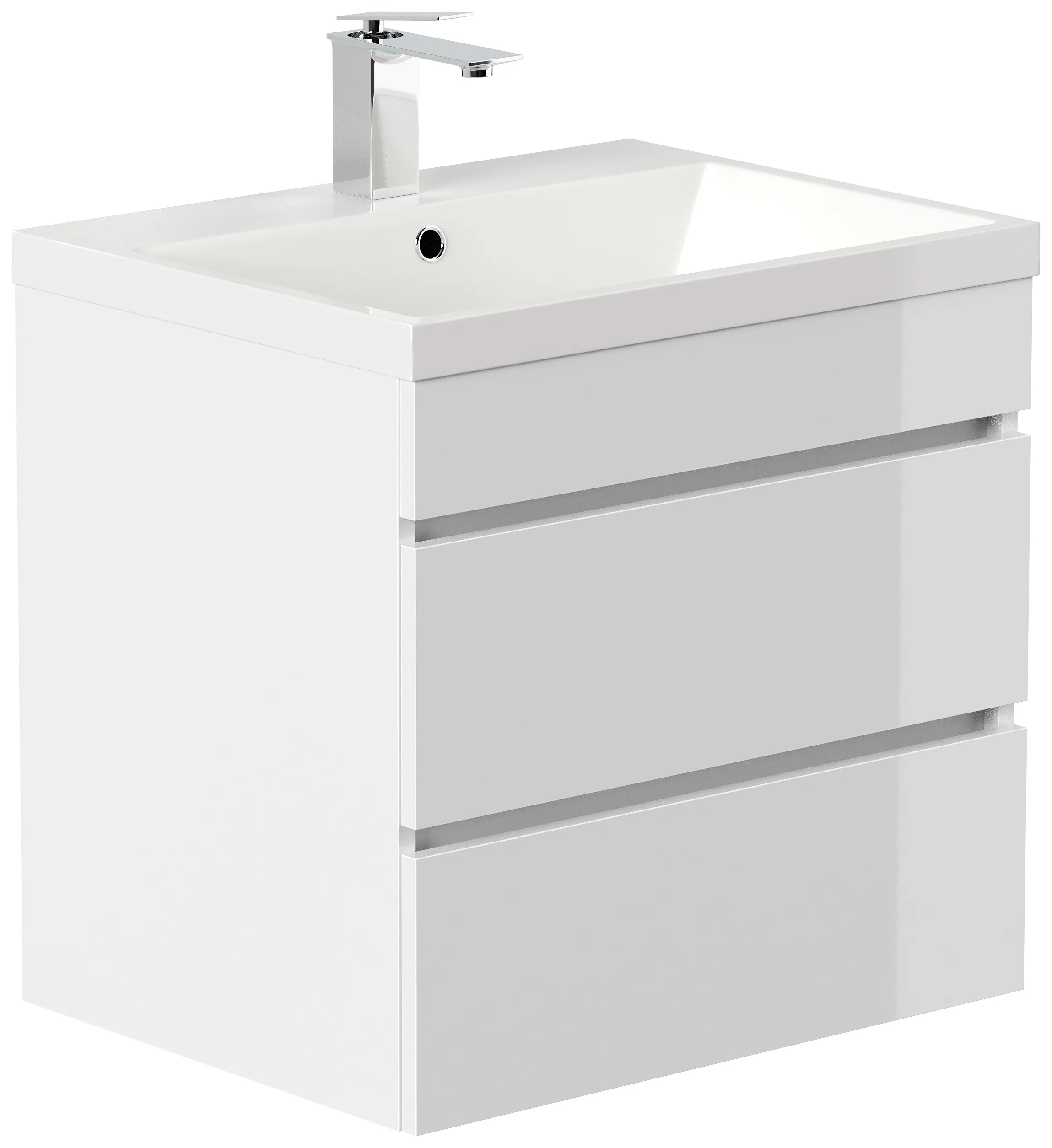 Badmöbel Fellini 60 weiss hochglanz mit drei grifflosen Schubladen