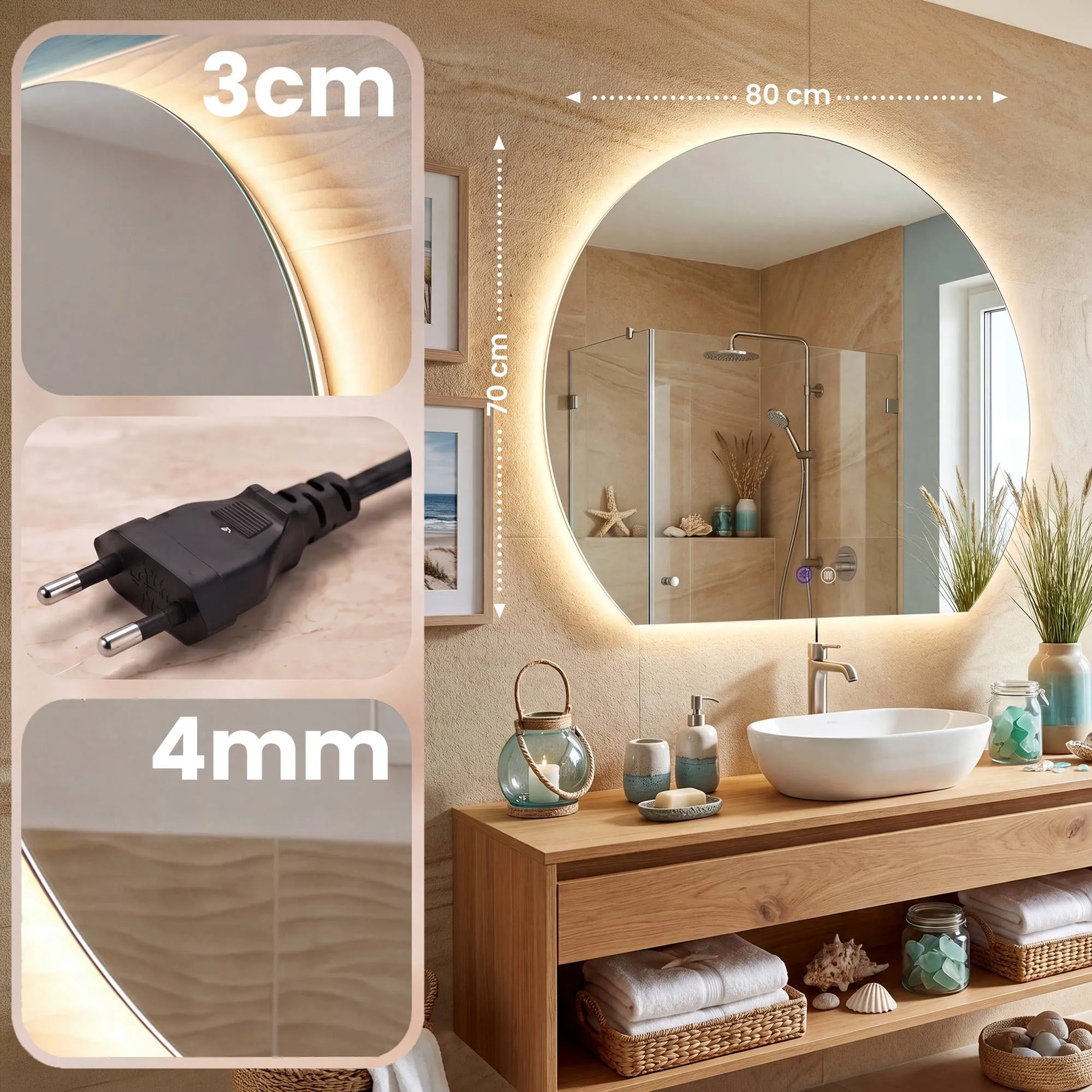 Badspiegel Baloni LED 80x70 cm Klarglas