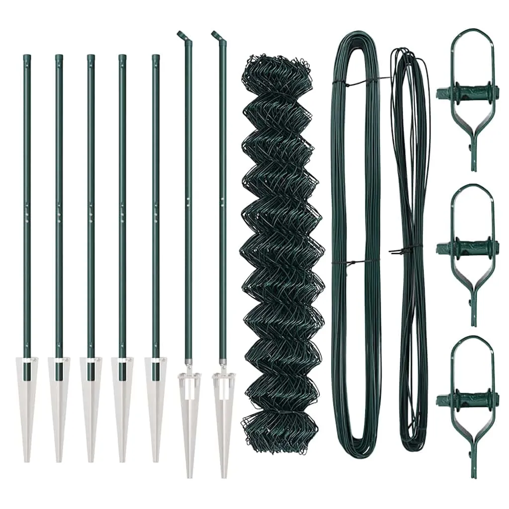 Zaunpfosten-Set Grün 1000 x 3,2 x 100 cm aus Stahl und PVC