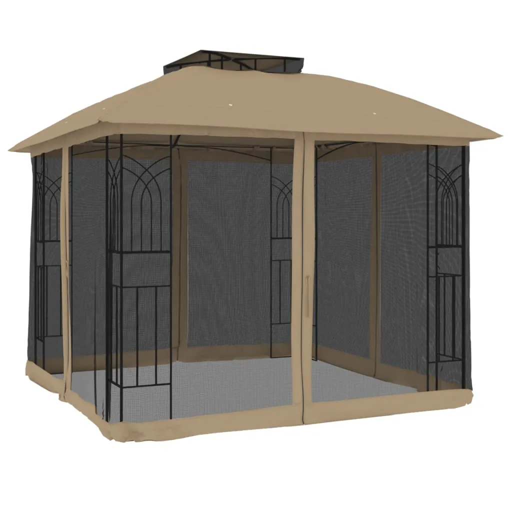 Pavillon 2,94x2,94x2,7 m Anthrazit mit Taupe Dach und schwarzen Netzwänden